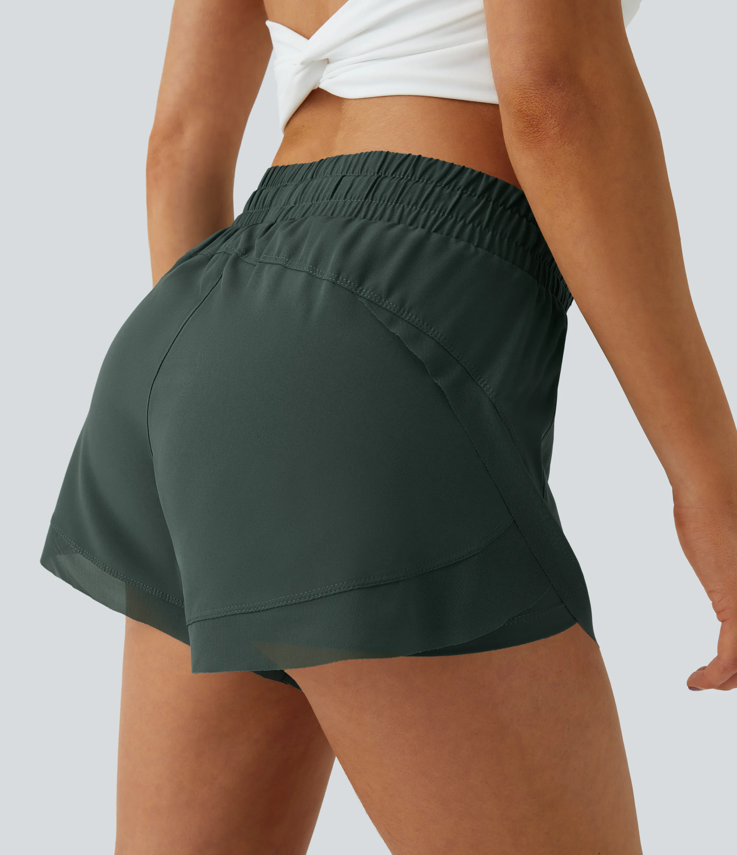 Halara Pantalón corto correr fluidos 2 en 1 tiro medio cordón malla contrastante 7.5cm - Cilantro - L sold by Halara
