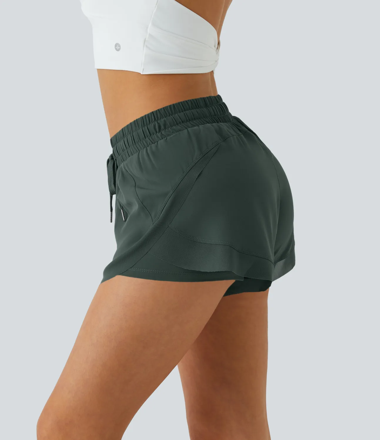 Halara Pantalón corto correr fluidos 2 en 1 tiro medio cordón malla contrastante 7.5cm - Cilantro - L sold by Halara product image thumbnail 4