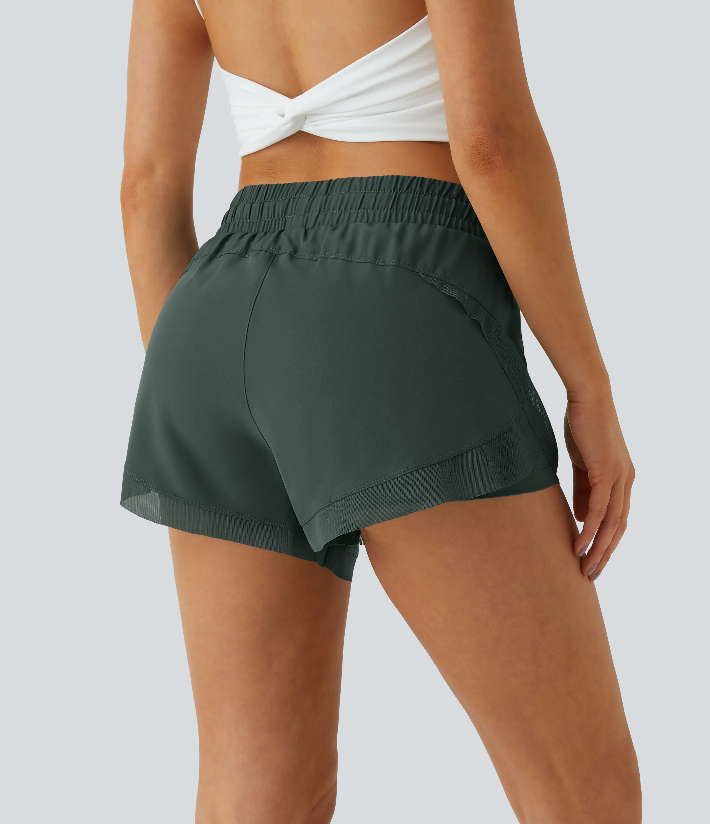 Halara Pantalón corto correr fluidos 2 en 1 tiro medio cordón malla contrastante 7.5cm - Cilantro - L sold by Halara product image thumbnail 5