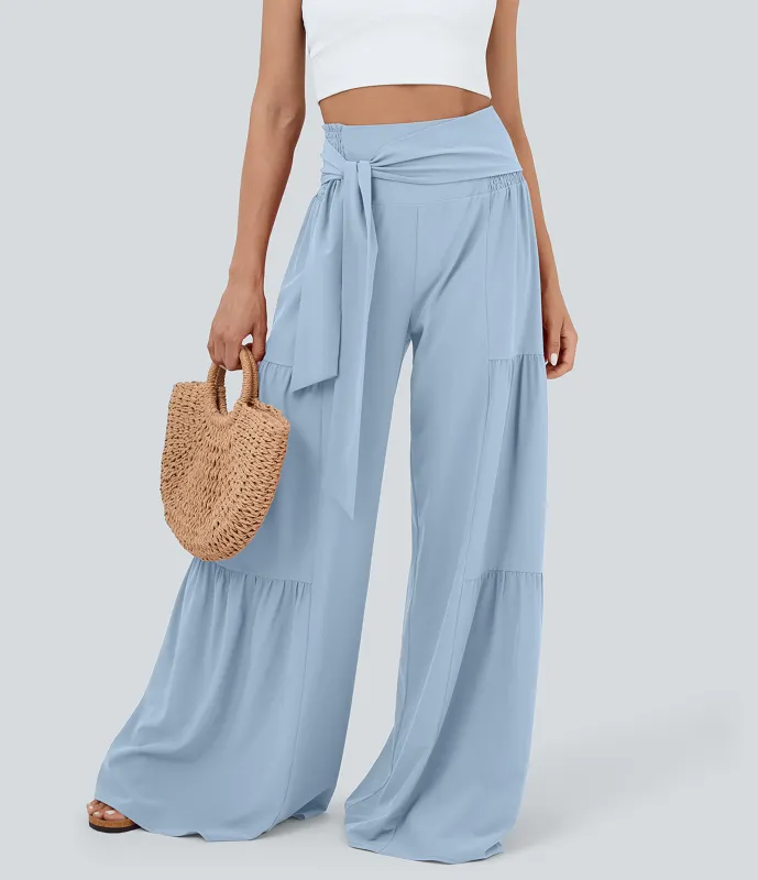 Halara Pantalón Breezeful™ holgado secado rápido tiro alto fruncido lazo delantera trasera plisado pierna ancha - Thin Ice Blue - L(regular) made by Halara