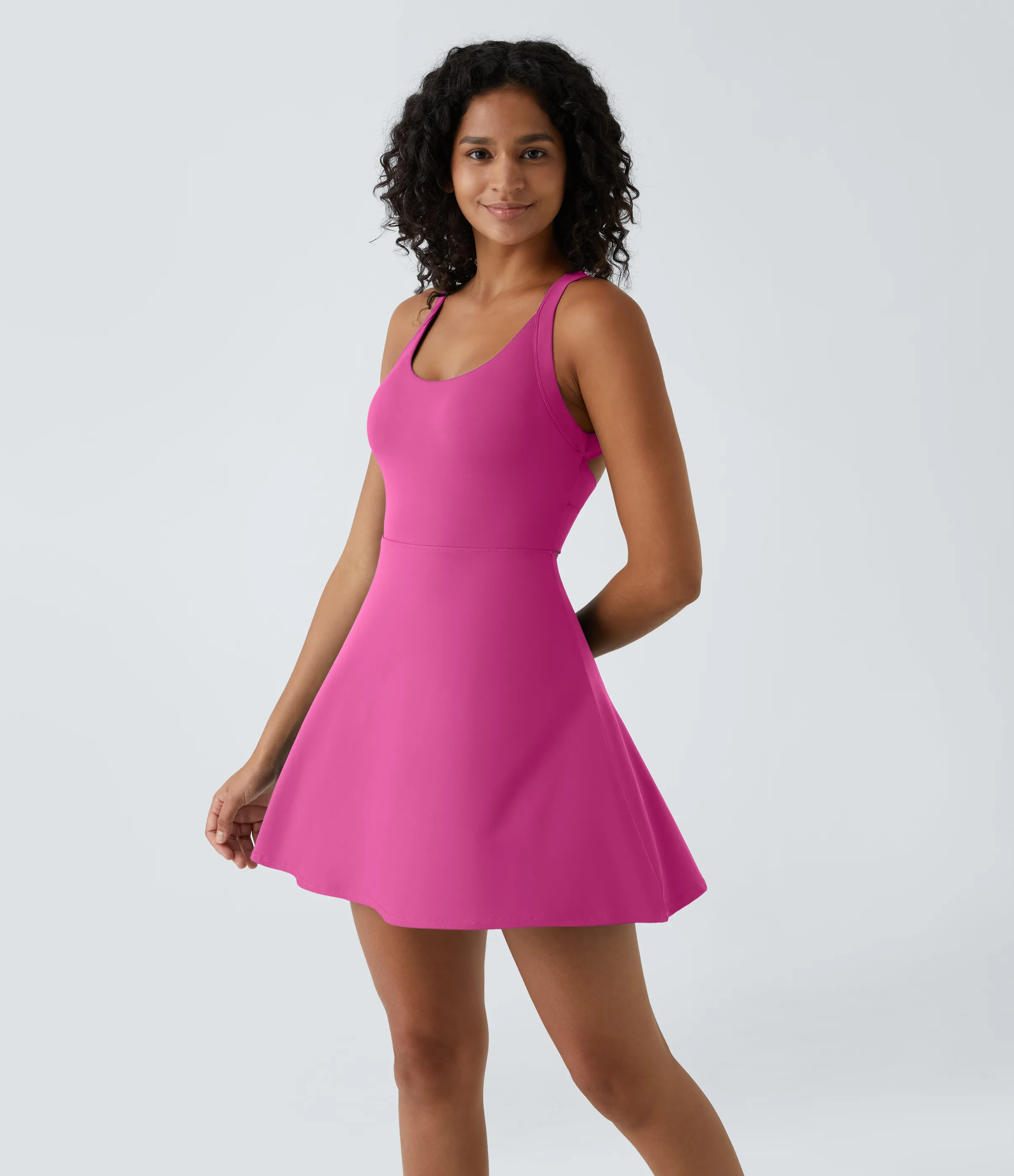 Halara Vestido activo baile mini vuelo retorcido sin espalda Longitud más larga - Fuchsia Fedora - L(Long) sold by Halara product image thumbnail 3