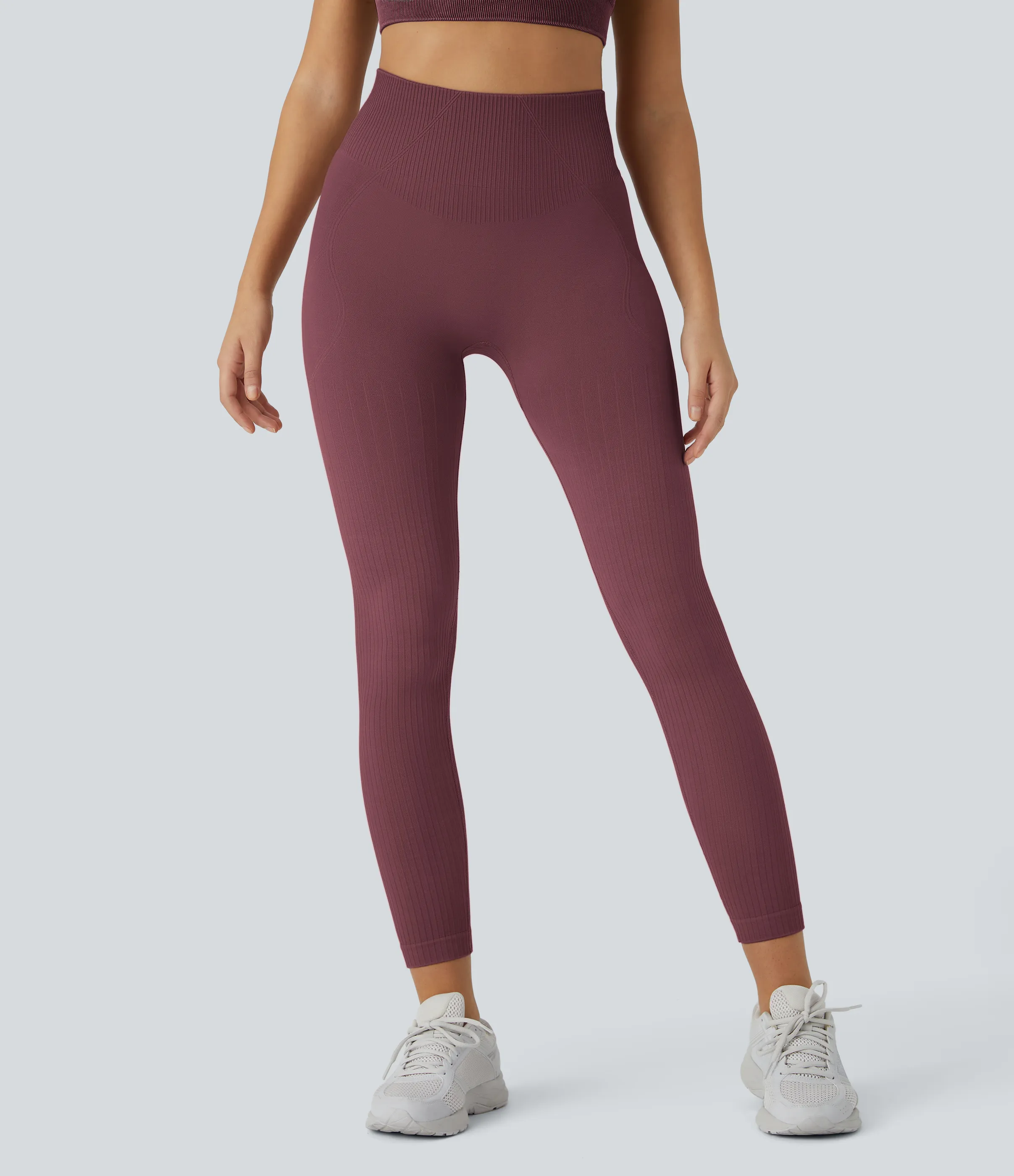 Halara Leggings de entrenamiento acanalados con tiro alto suaves y sin costuras con control de abomen y push-up - Burgundy - XS(7/8) sold by Halara product image thumbnail 4