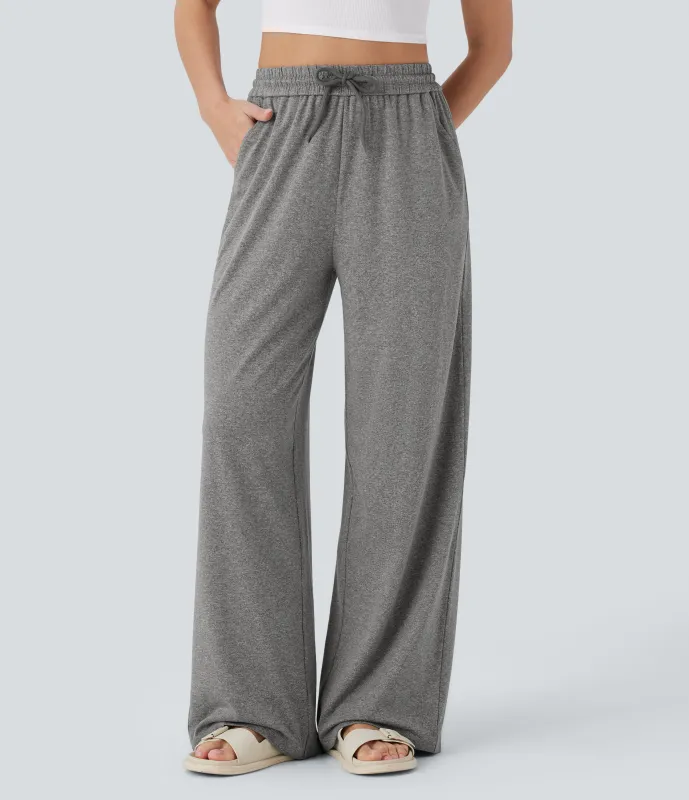 Halara Pantalón pierna ancha bolsillo lateral cordón tiro alto - Mottled Light Grey - XS(regular) made by Halara