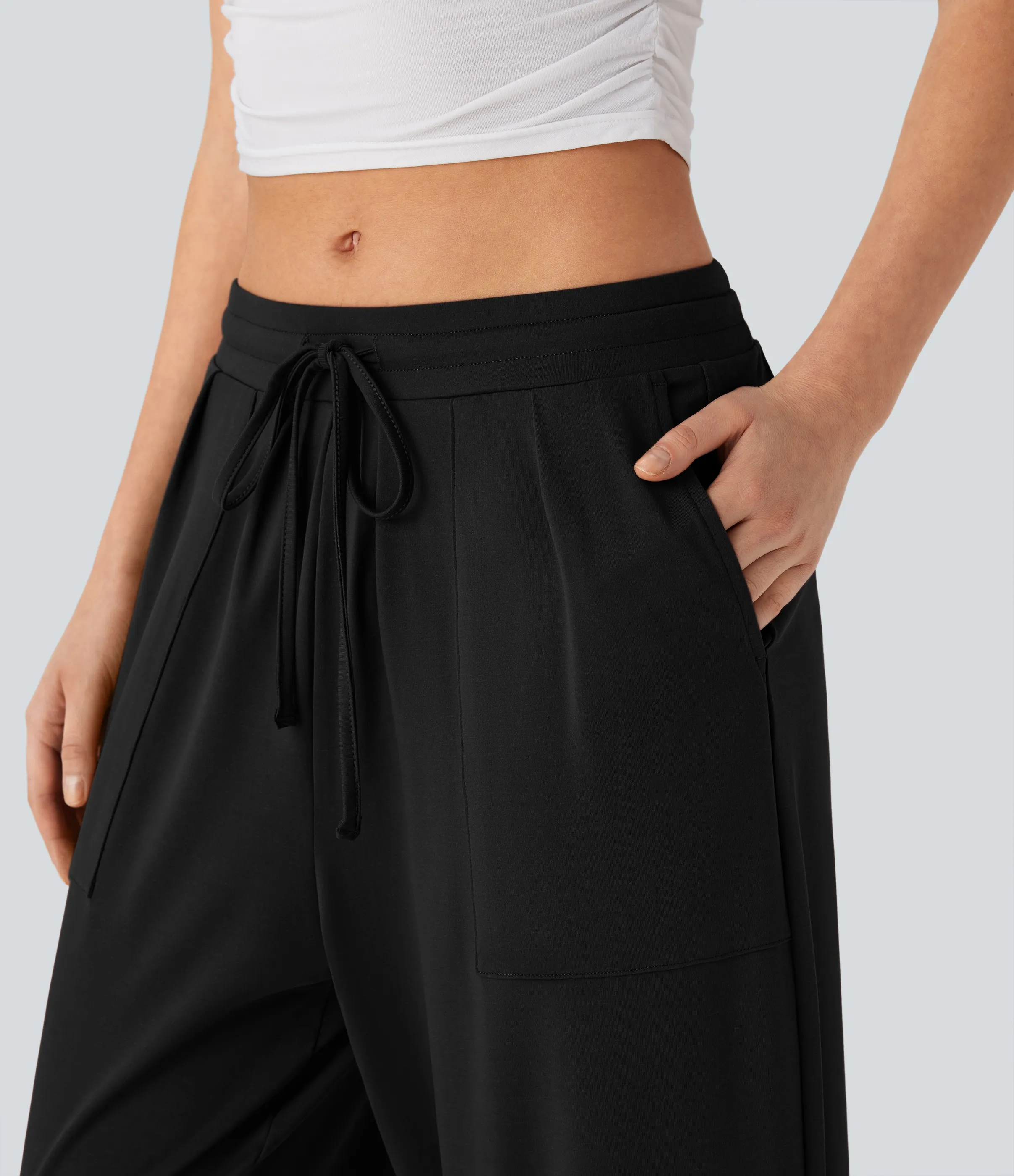 Halara Pantalones casuales ajustados de tiro medio con cordón y bolsillos - Black - XL(regular) sold by Halara product image thumbnail 5