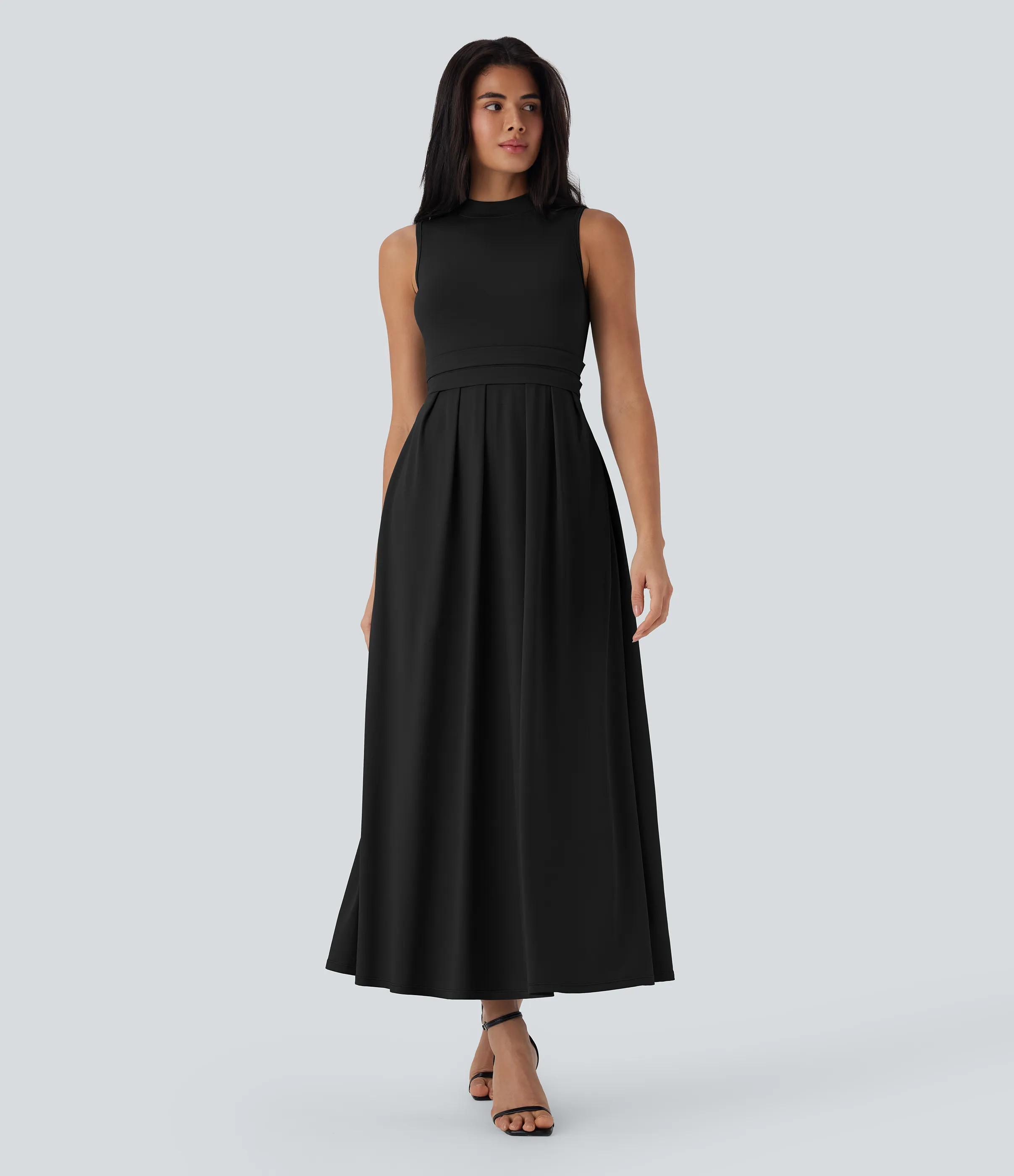 Halara Vestido largo casual sin mangas con cuello alto y bolsillos laterales - Black - L sold by Halara