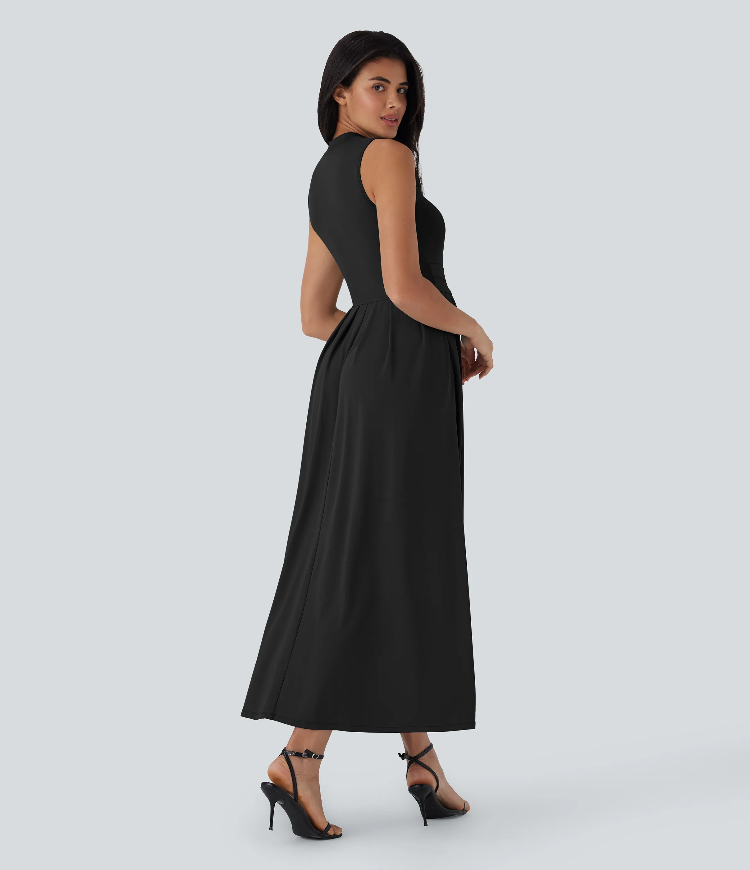 Halara Vestido largo casual sin mangas con cuello alto y bolsillos laterales - Black - L sold by Halara product image thumbnail 3