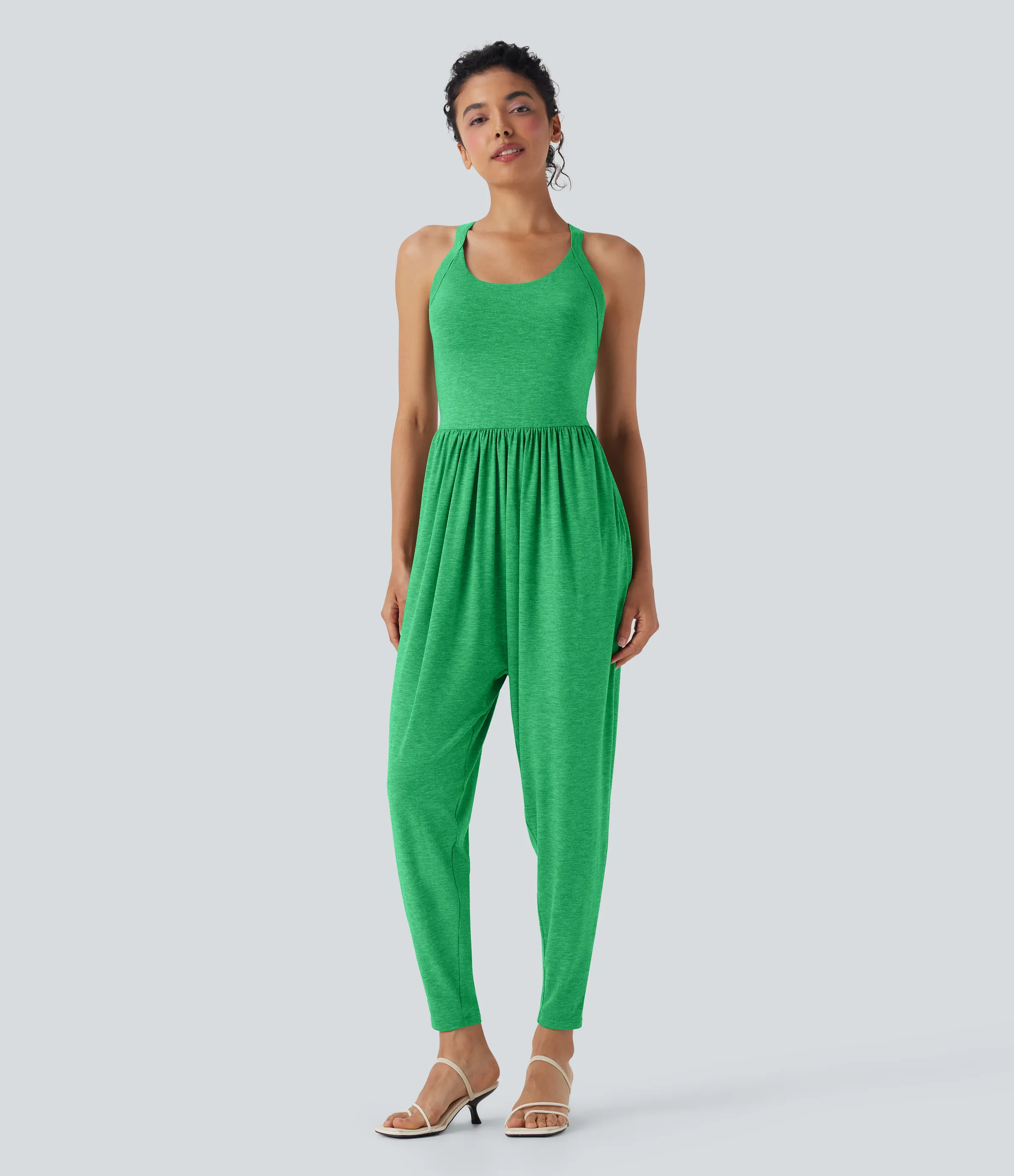 Halara Jumpsuit casual tipo harem con escote en U y bolsillos edición Easy Peezy en copas D-F - Dewleaf Green - XL(regular) sold by Halara product image thumbnail 3