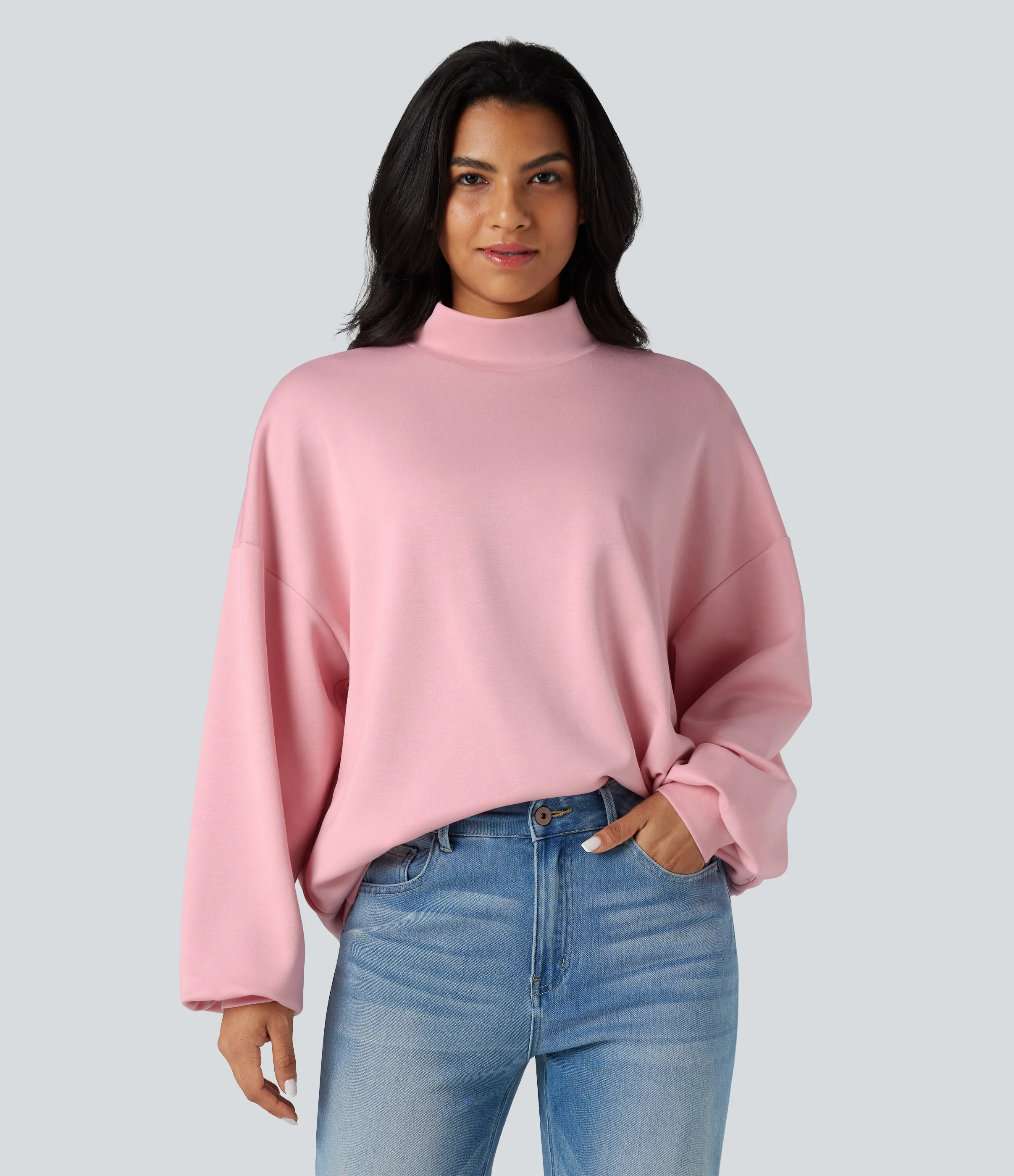 Halara Sudadera casual holgada de cuello alto con bolsillos - Coral Blush - XS sold by Halara product image thumbnail 2