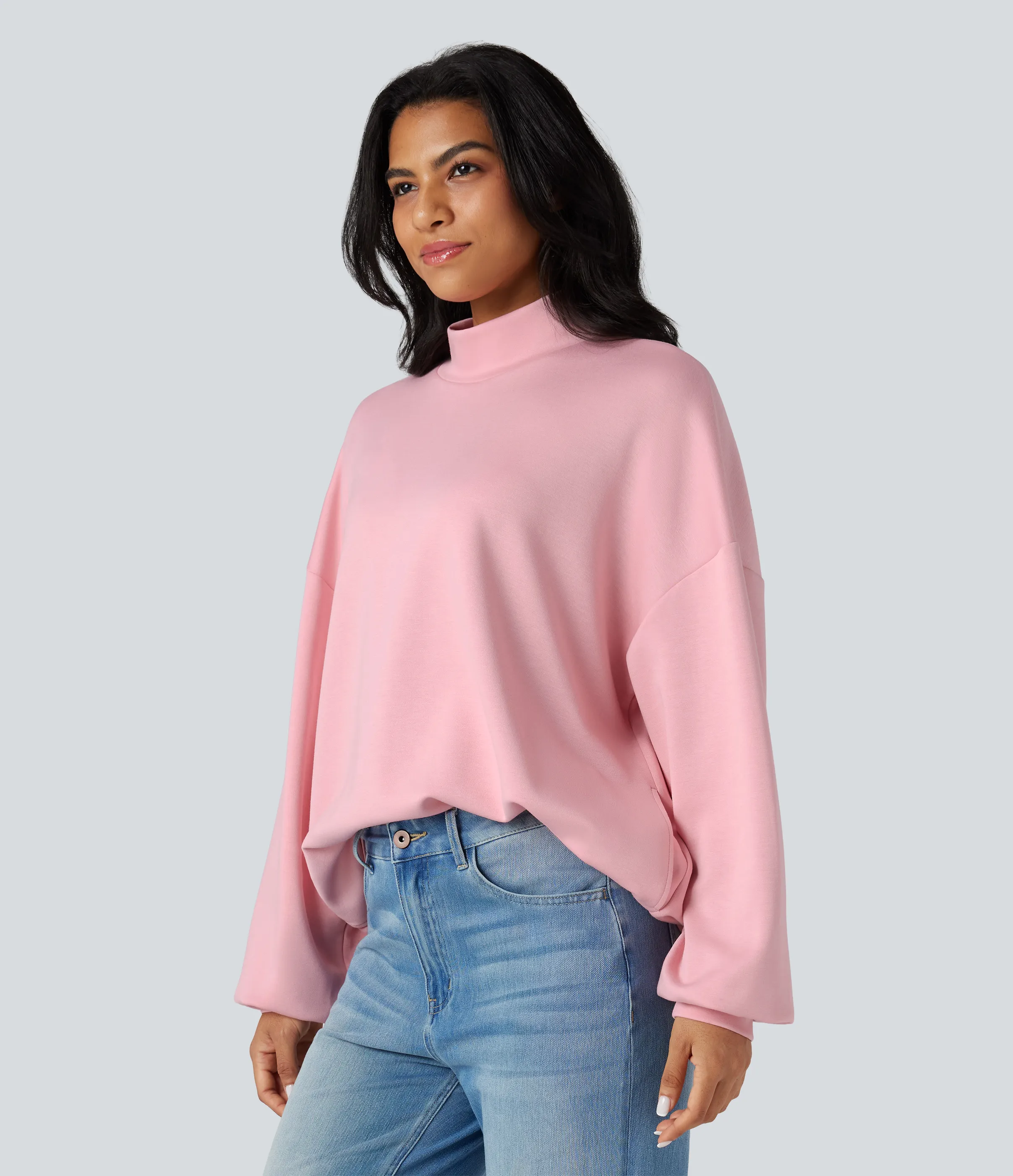 Halara Sudadera casual holgada de cuello alto con bolsillos - Coral Blush - XS sold by Halara product image thumbnail 4