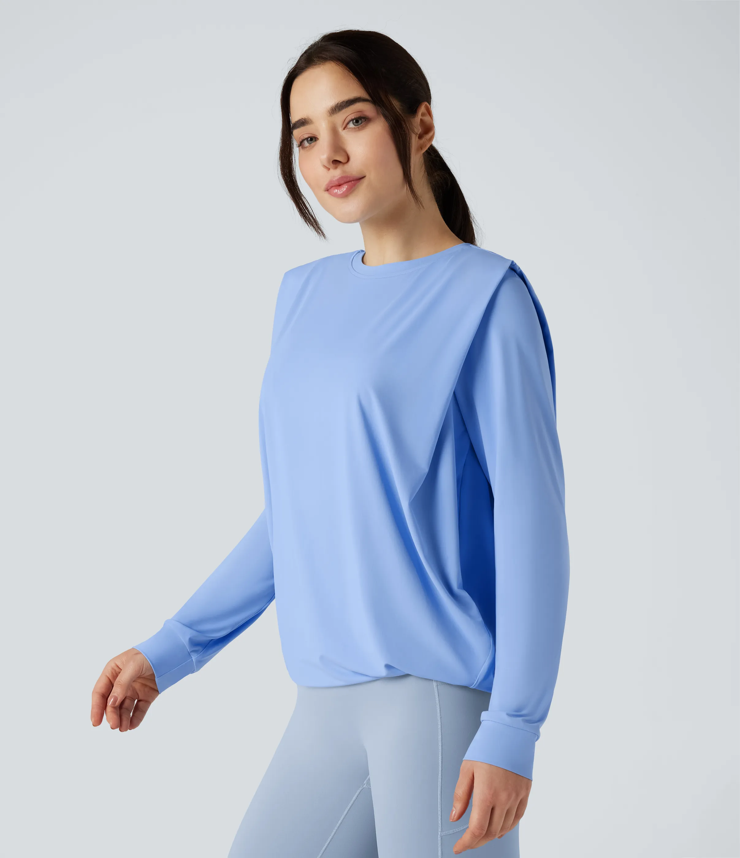 Halara Top deportivo de yoga fruncido de manga larga con cuello redondo - UPF50+ - Sky Blue - XS sold by Halara product image thumbnail 4