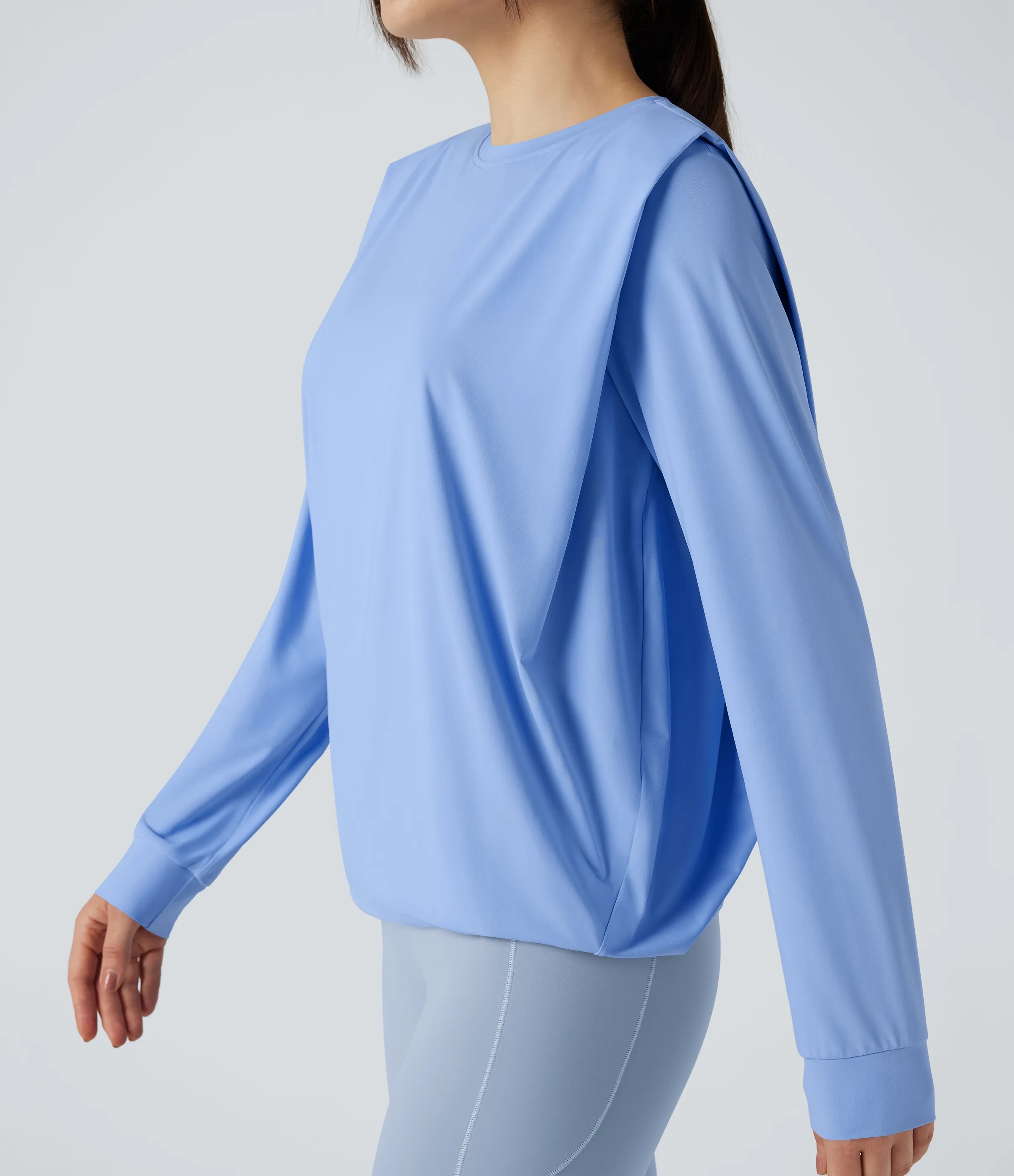 Halara Top deportivo de yoga fruncido de manga larga con cuello redondo - UPF50+ - Sky Blue - XS sold by Halara product image thumbnail 5