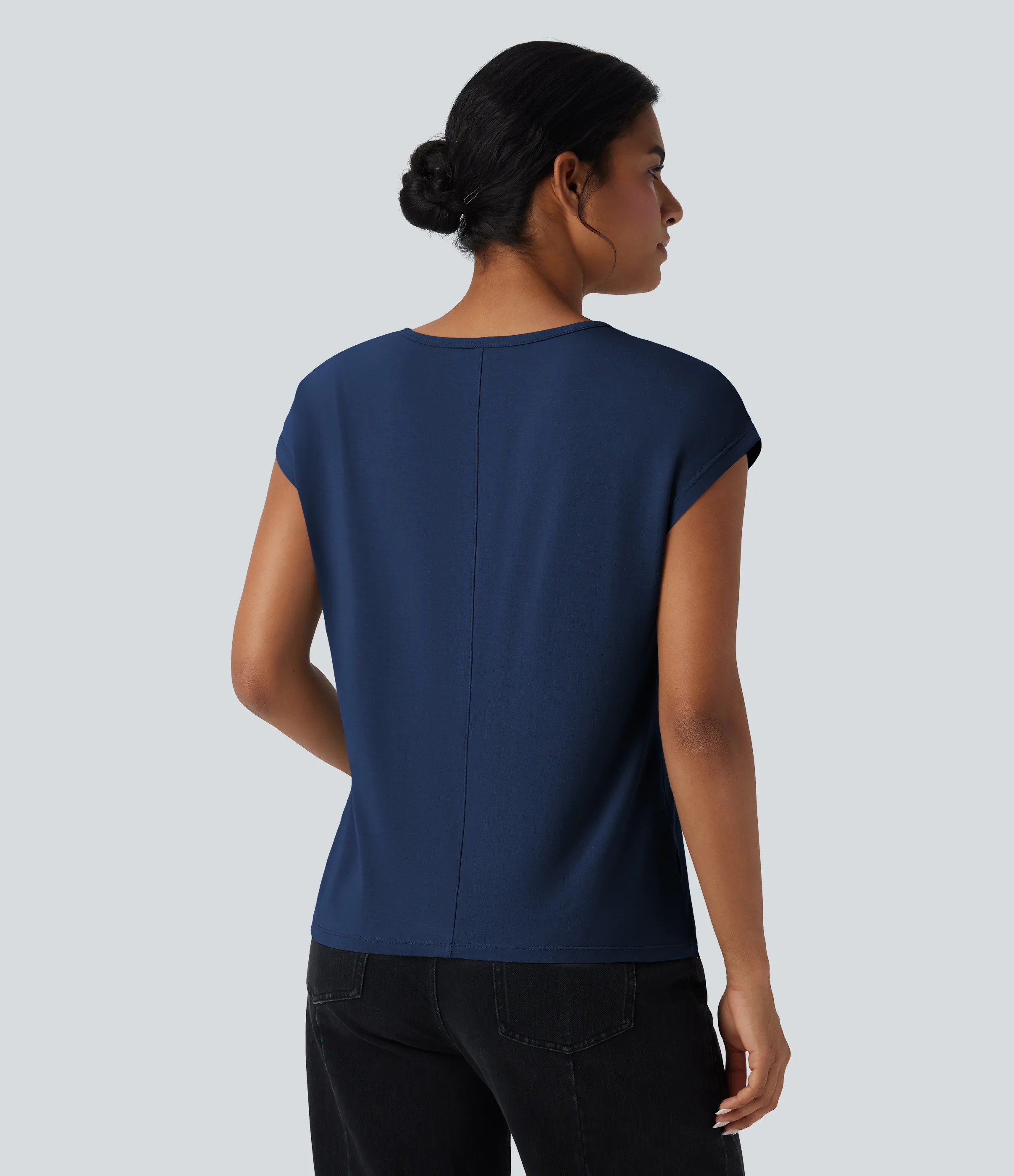 Halara Camiseta casual de manga corta con cuello en V - Sodalite Blue - S sold by Halara product image thumbnail 3