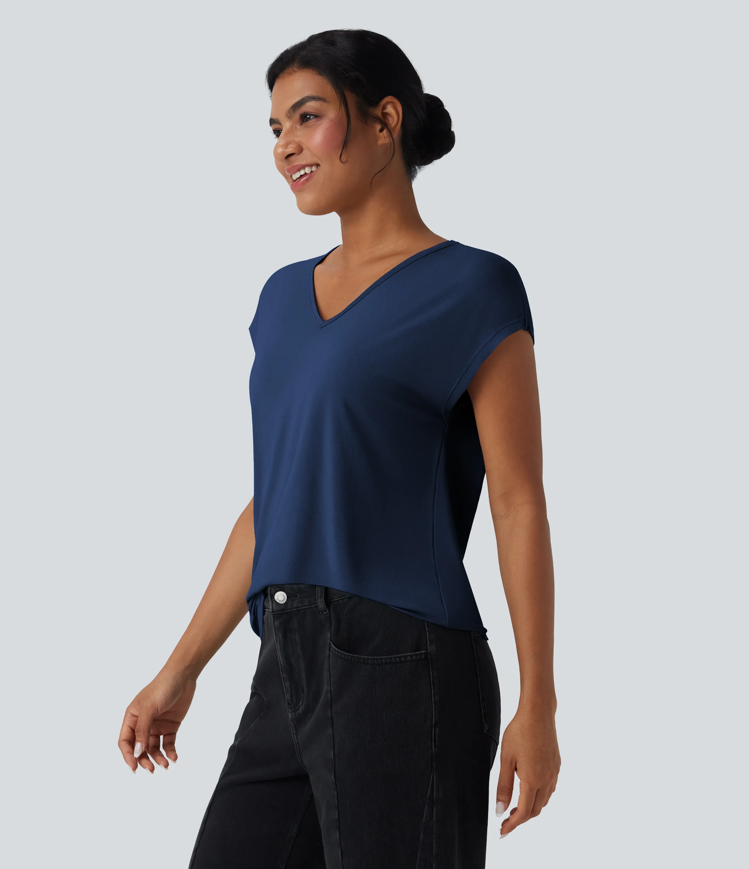 Halara Camiseta casual de manga corta con cuello en V - Sodalite Blue - S sold by Halara product image thumbnail 4