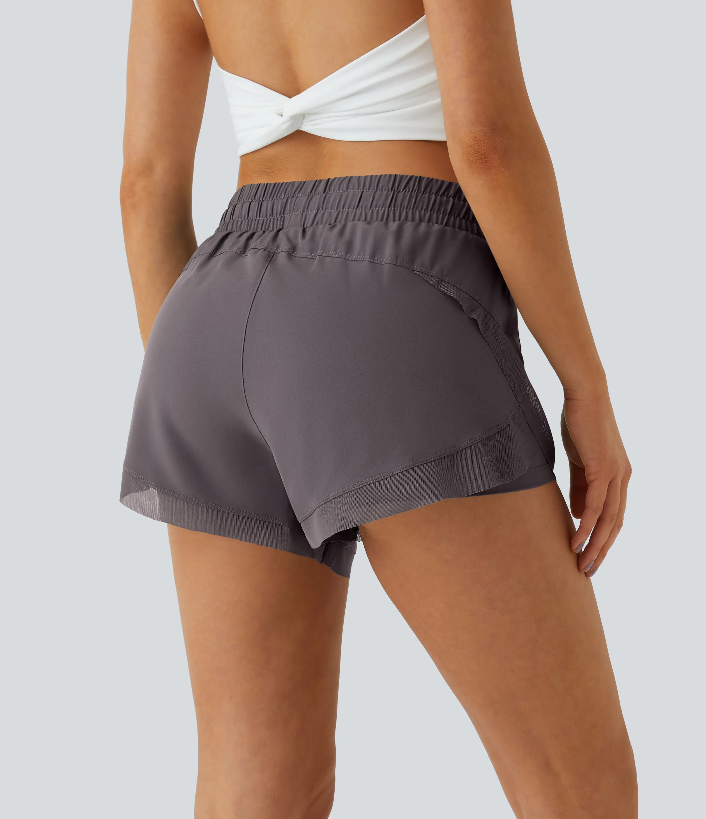 Halara Pantalón corto correr fluidos 2 en 1 tiro medio cordón malla contrastante 7.5cm - Sparrow - S sold by Halara product image thumbnail 5