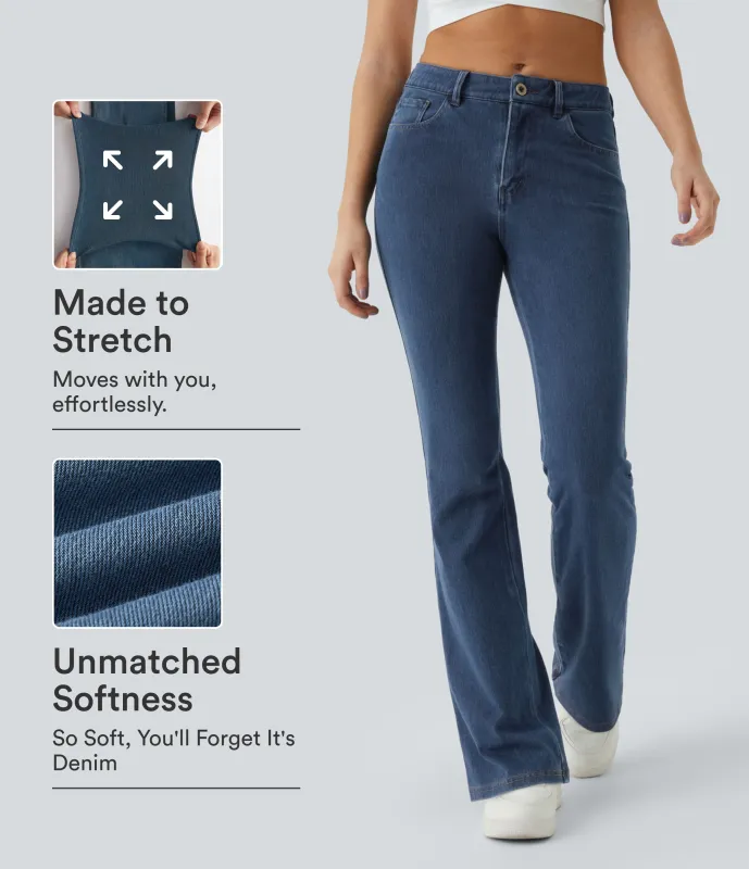 Halara Jeans Halara Flex™ Denim en corte de bota elásticos de tiro medio con botón y bolsillos - Washed Denim Bleached Blue - L(extall) made by Halara