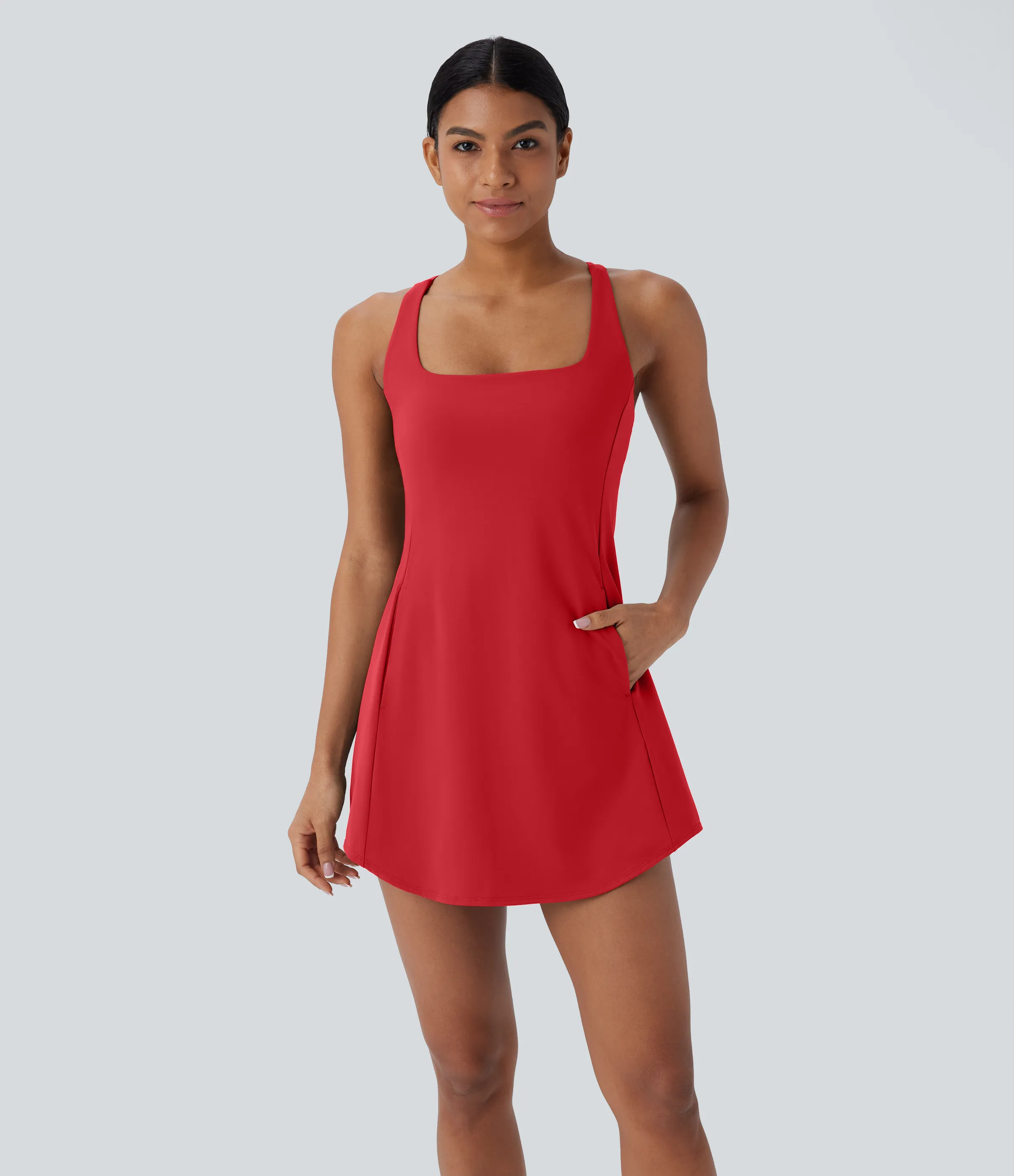 Halara Vestido deportivo mini de yoga SoftlyZero™ Plush afelpado con abertura y bolsillos, 3 piezas en copas D-F - Mars Red - XS sold by Halara product image thumbnail 3