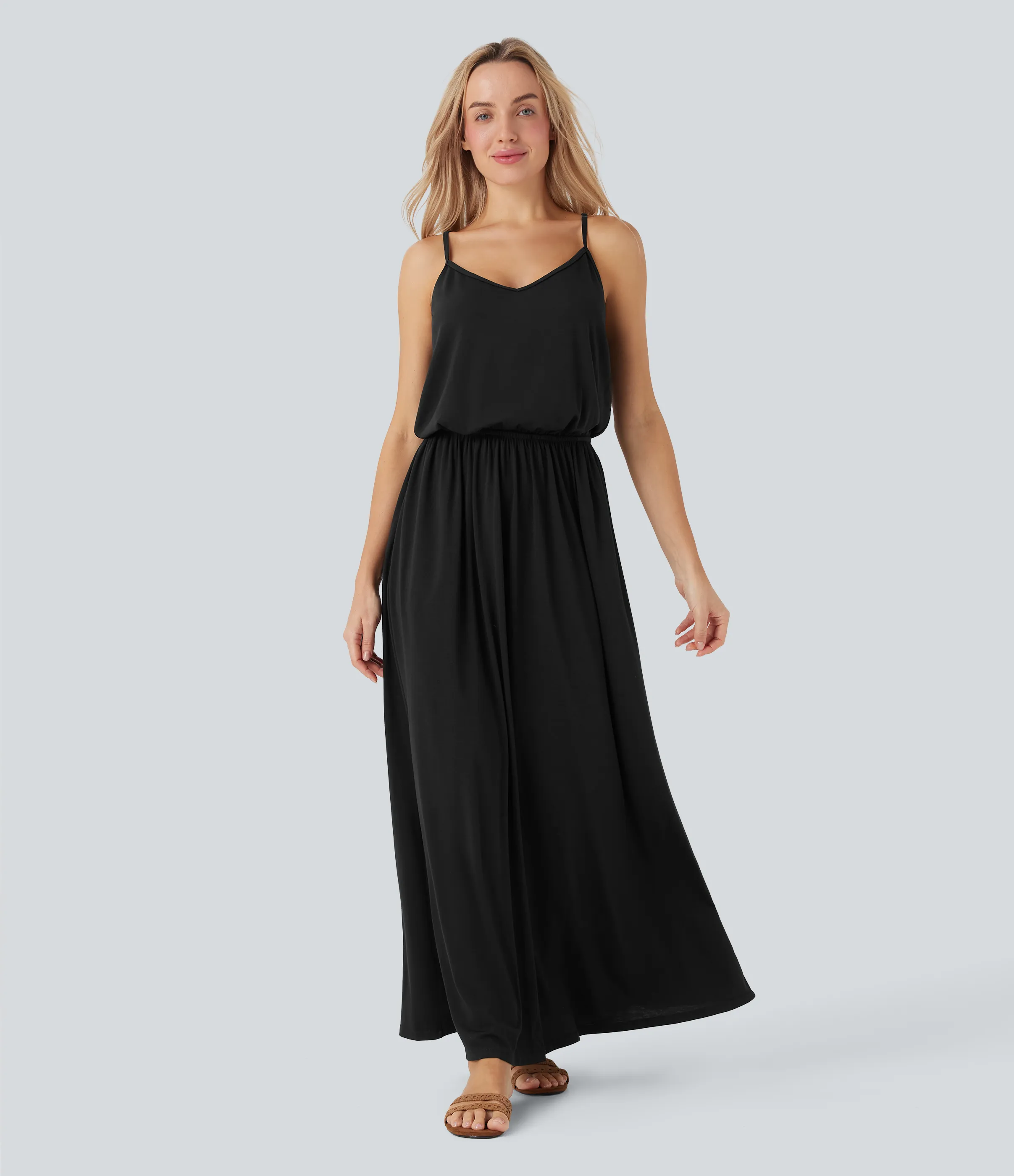 Halara Vestido largo fluido con tirantes ajustables y bolsillos para vacaciones - Black - XL sold by Halara product image thumbnail 4