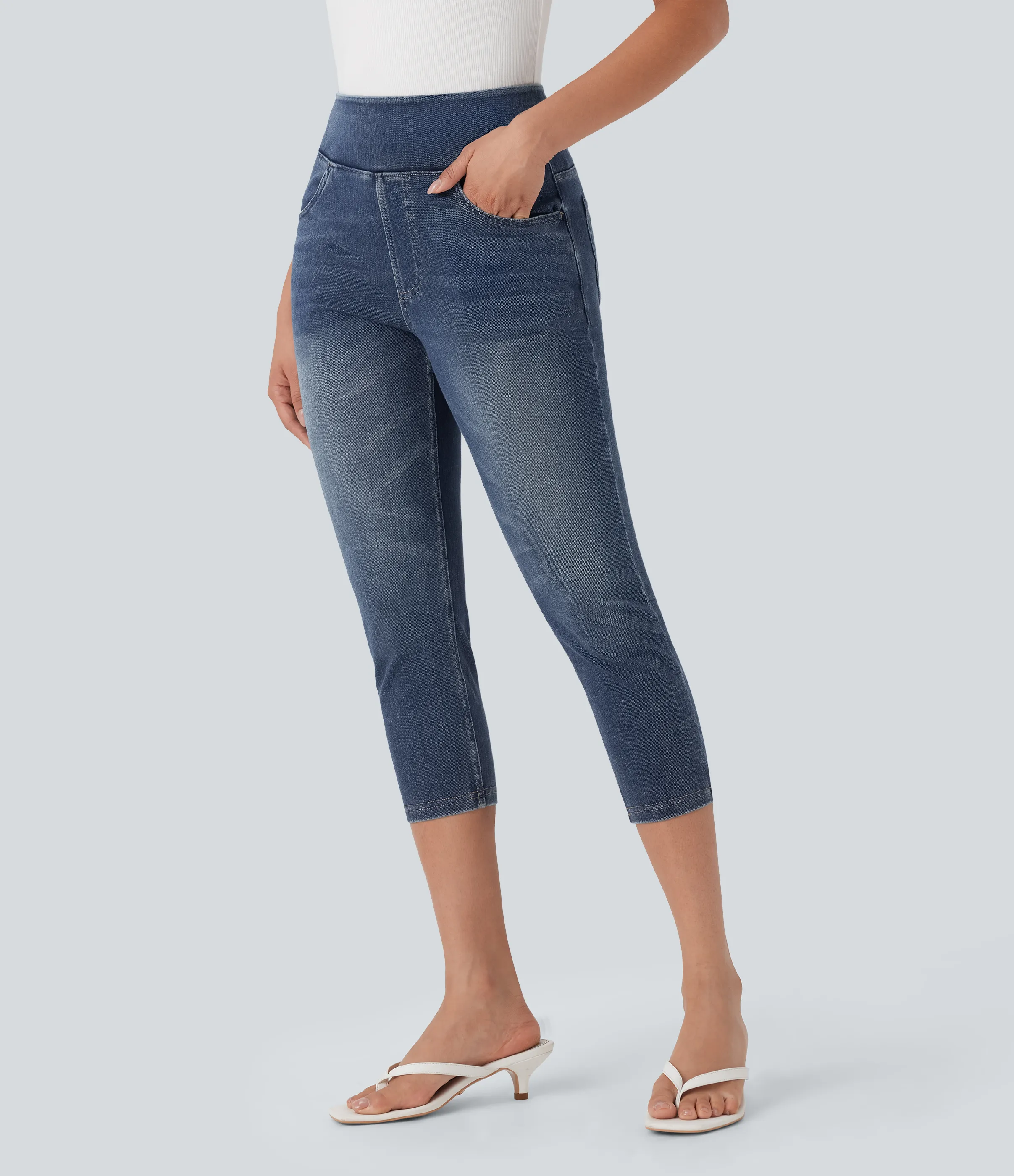 Halara Leggings capri Halara Flex™ Denim mezclilla elástica de tiro alto con bolsillos - Royal Blue Denim - XL(regular) sold by Halara product image thumbnail 2