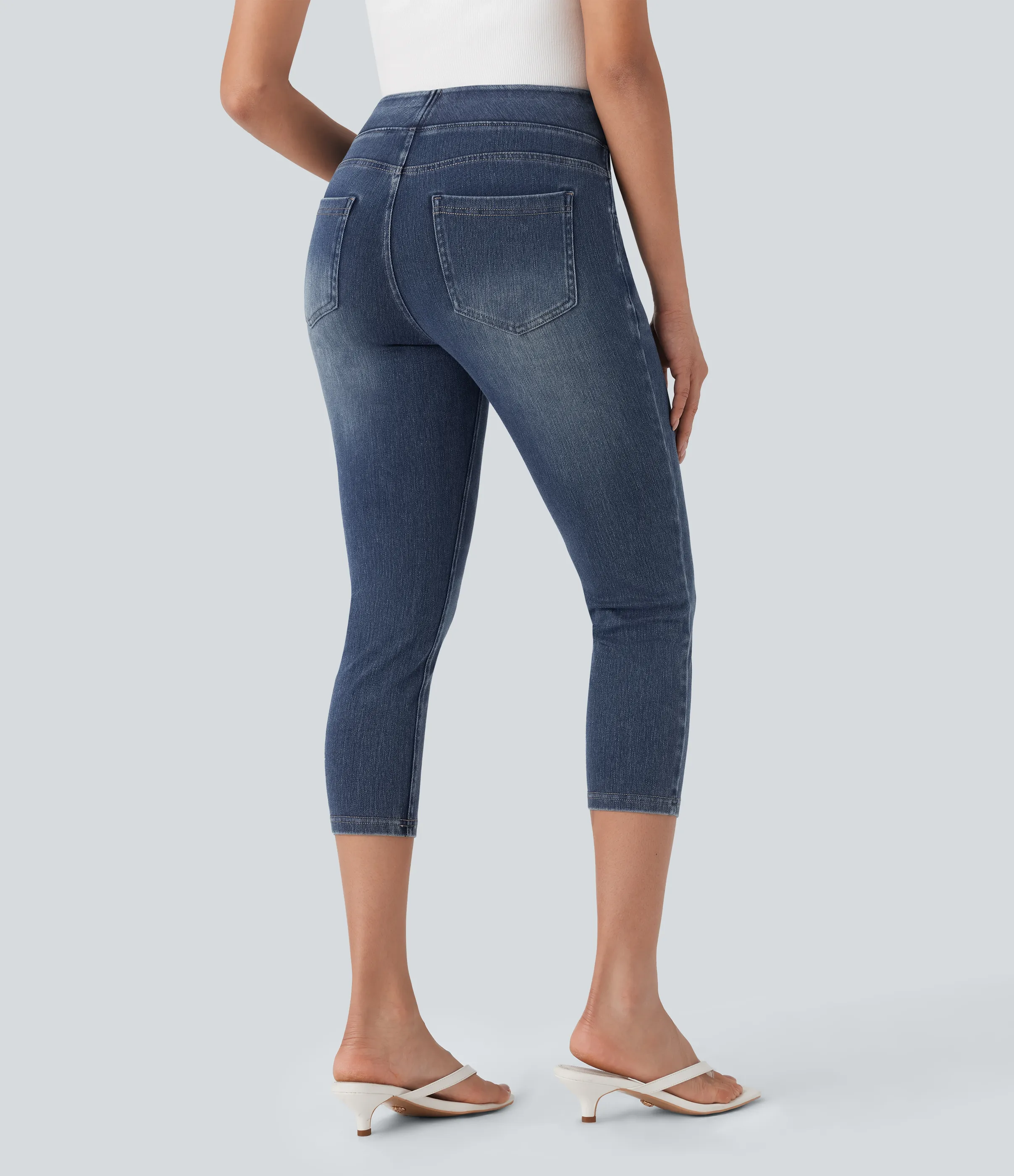 Halara Leggings capri Halara Flex™ Denim mezclilla elástica de tiro alto con bolsillos - Royal Blue Denim - XL(regular) sold by Halara product image thumbnail 3