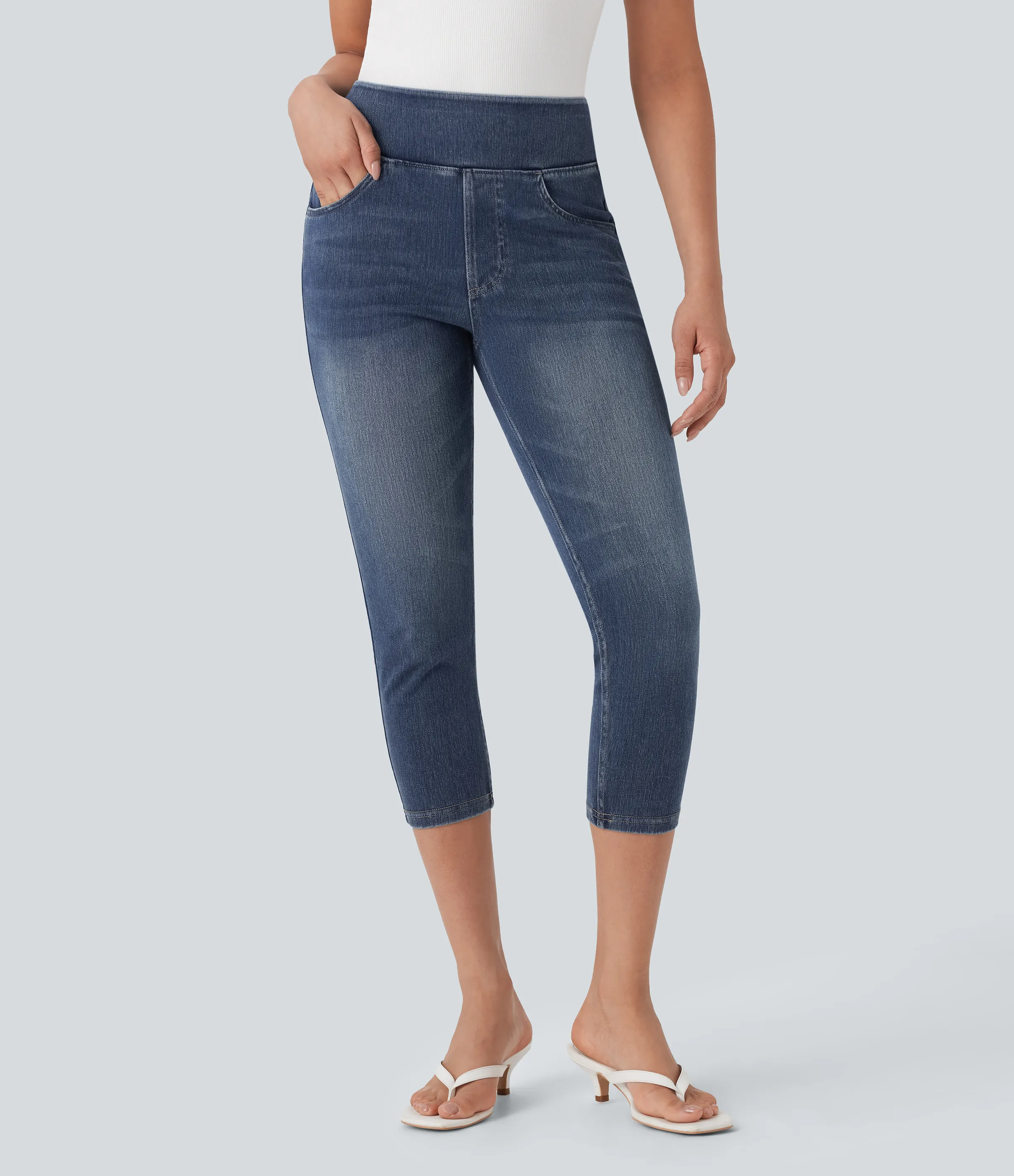 Halara Leggings capri Halara Flex™ Denim mezclilla elástica de tiro alto con bolsillos - Royal Blue Denim - XL(regular) sold by Halara product image thumbnail 4