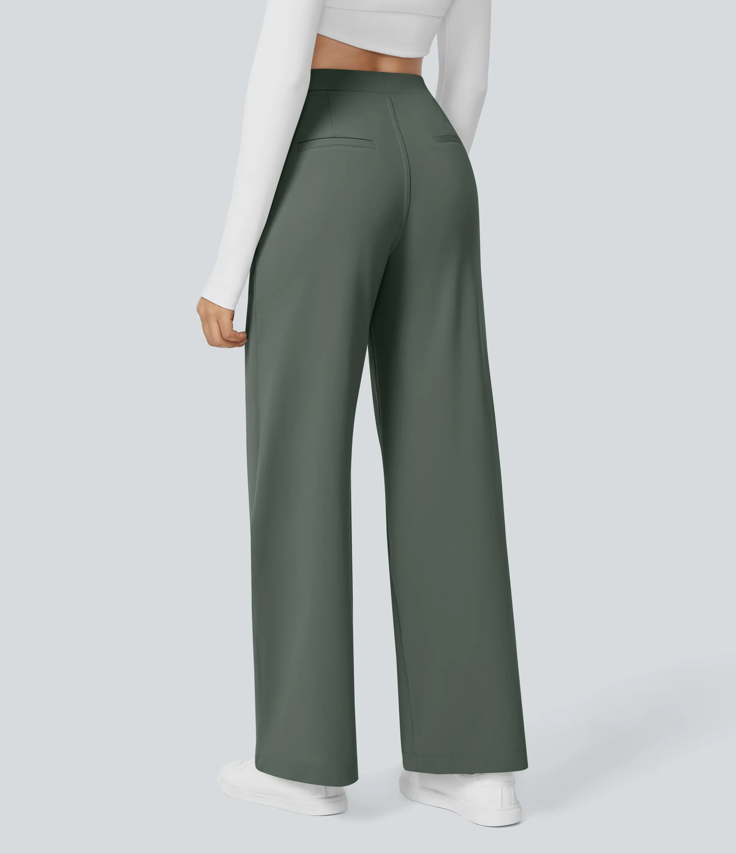 Halara Pantalón oficina pierna recta bolsillo lateral tiro alto pliegue - Deep Aquamarine - M(extall) sold by Halara