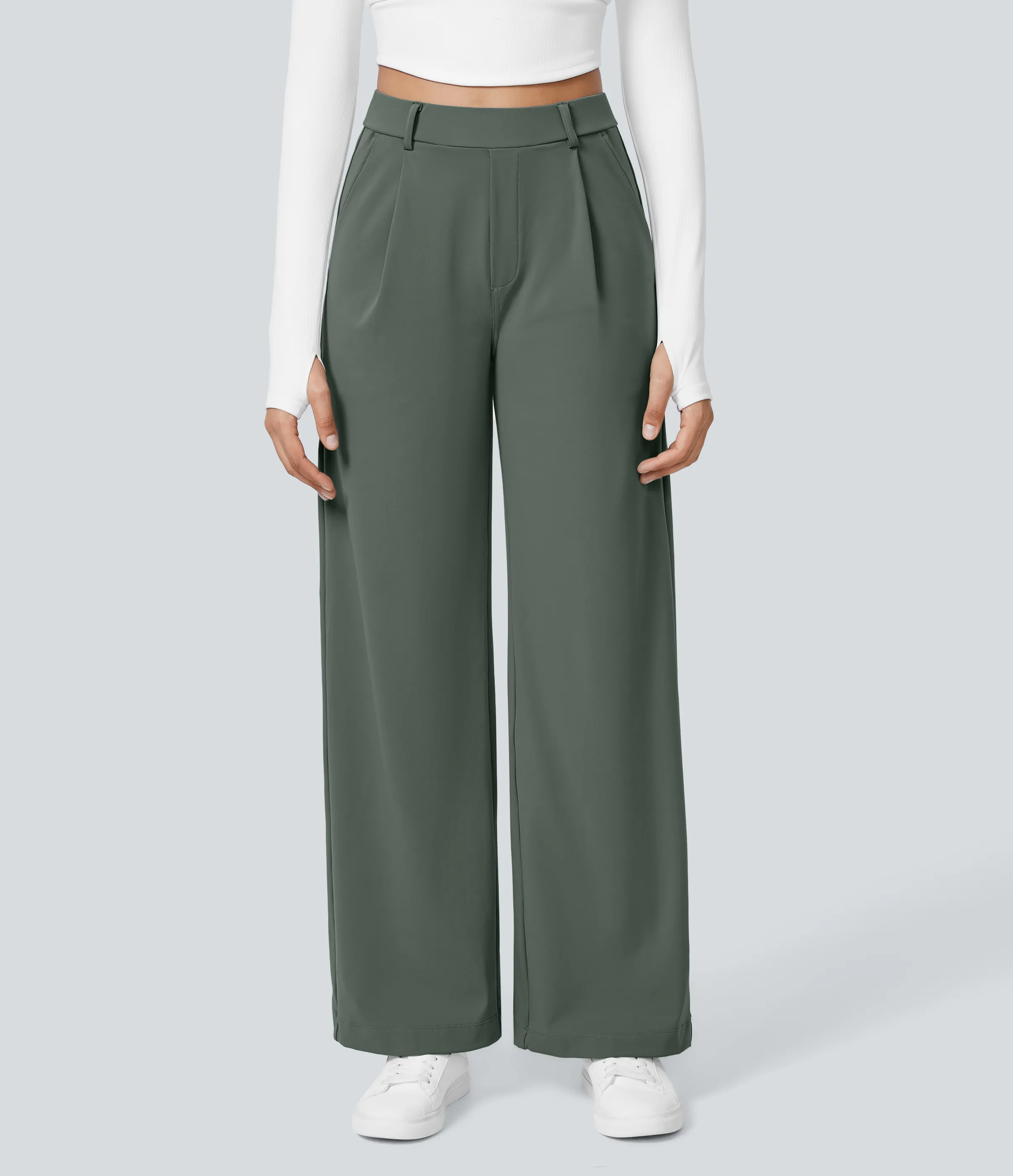 Halara Pantalón oficina pierna recta bolsillo lateral tiro alto pliegue - Deep Aquamarine - M(extall) sold by Halara product image thumbnail 3