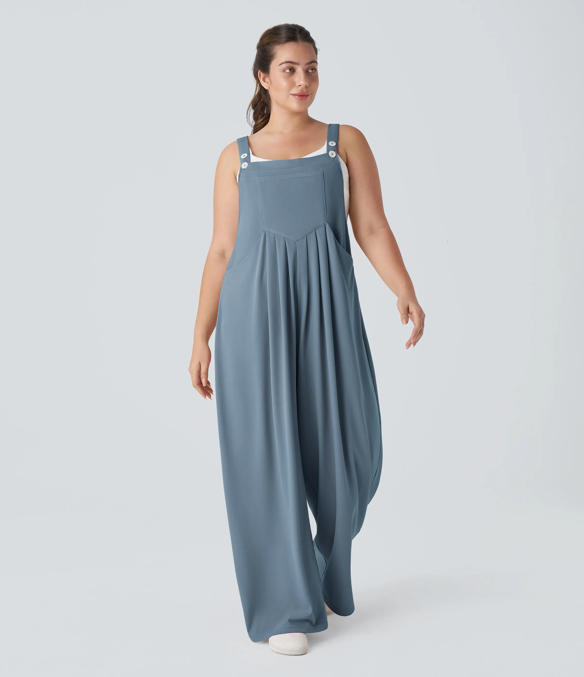 Halara Mono correa ajustable botón múltiple bolsillo plisado Gofre talla grande - Mountain Spring - 1X sold by Halara