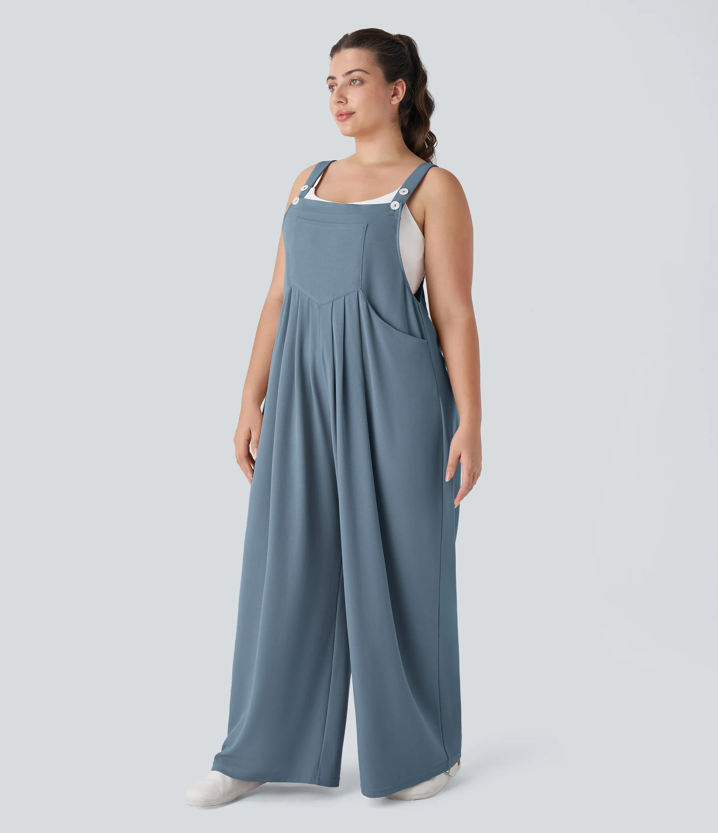 Halara Mono correa ajustable botón múltiple bolsillo plisado Gofre talla grande - Mountain Spring - 1X sold by Halara product image thumbnail 4
