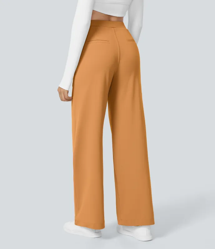 Halara Pantalón  oficina pierna recta bolsillo lateral tiro alto pliegue - Buckskin - L(regular) made by Halara