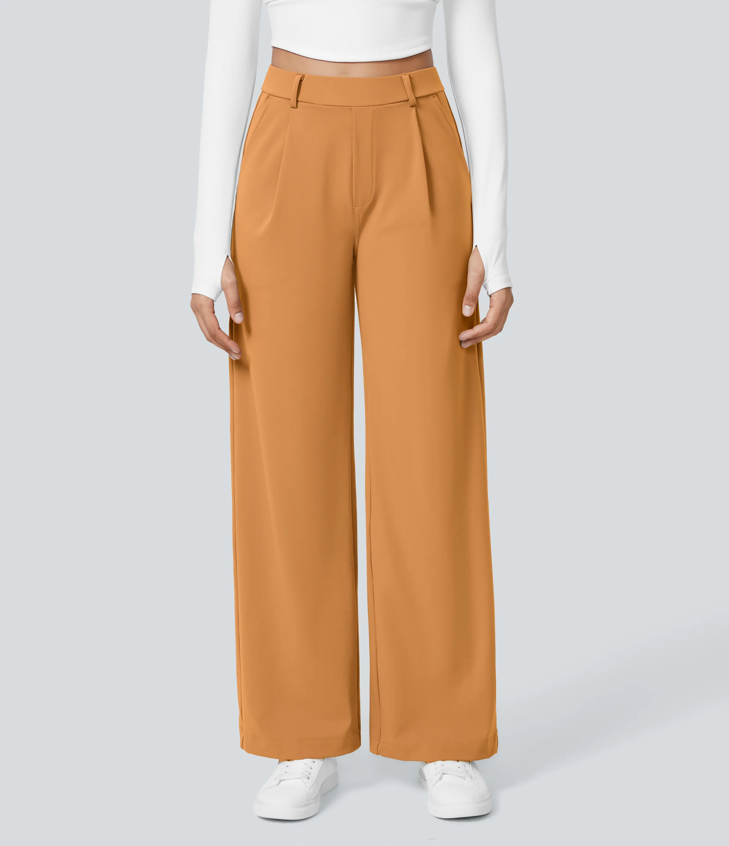 Halara Pantalón oficina pierna recta bolsillo lateral tiro alto pliegue - Buckskin - L(regular) sold by Halara product image thumbnail 3