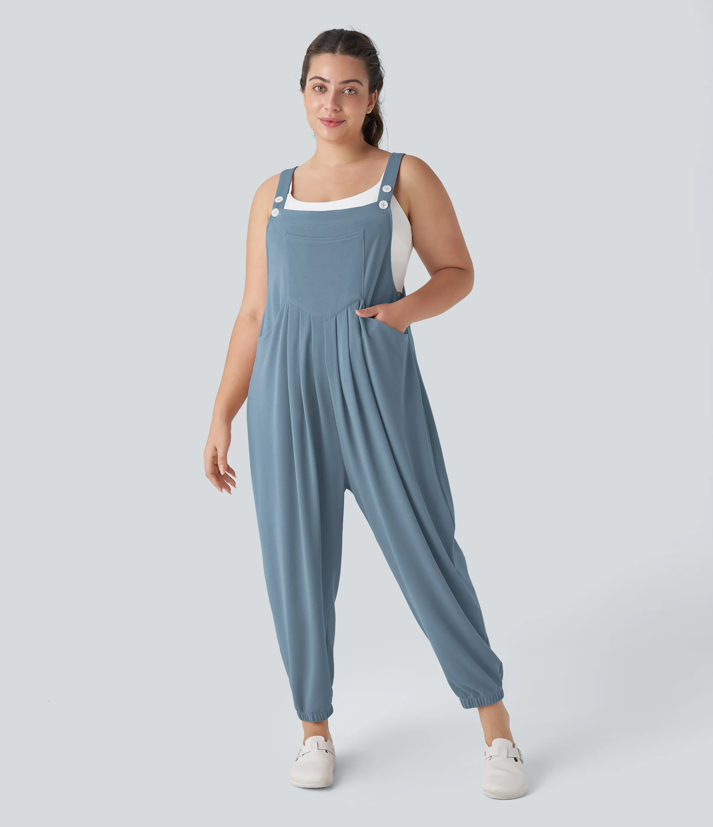 Halara Jogger Overol correa ajustable botón múltiple bolsillo plisado gofre talla grande - Mountain Spring - 2X sold by Halara product image thumbnail 2