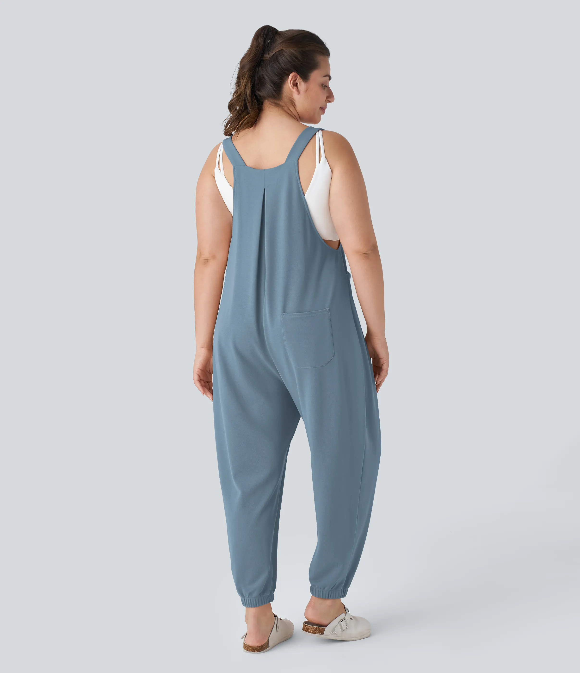 Halara Jogger Overol correa ajustable botón múltiple bolsillo plisado gofre talla grande - Mountain Spring - 2X sold by Halara product image thumbnail 3