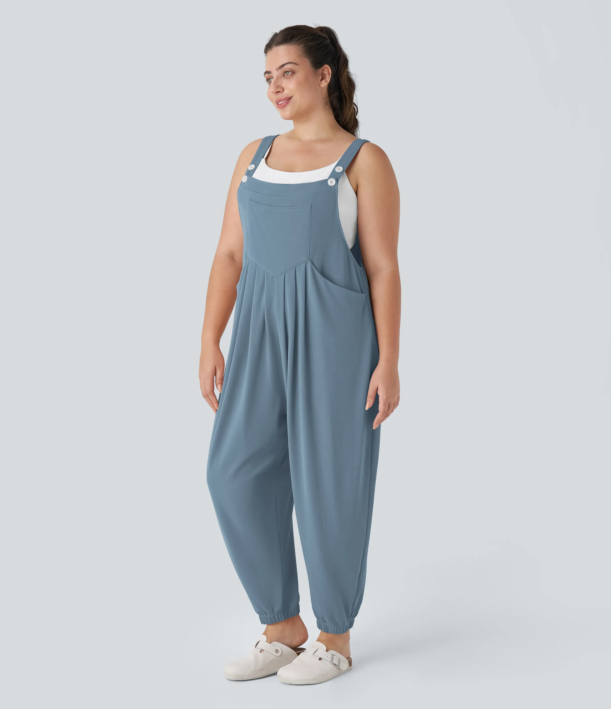 Halara Jogger Overol correa ajustable botón múltiple bolsillo plisado gofre talla grande - Mountain Spring - 2X sold by Halara product image thumbnail 4