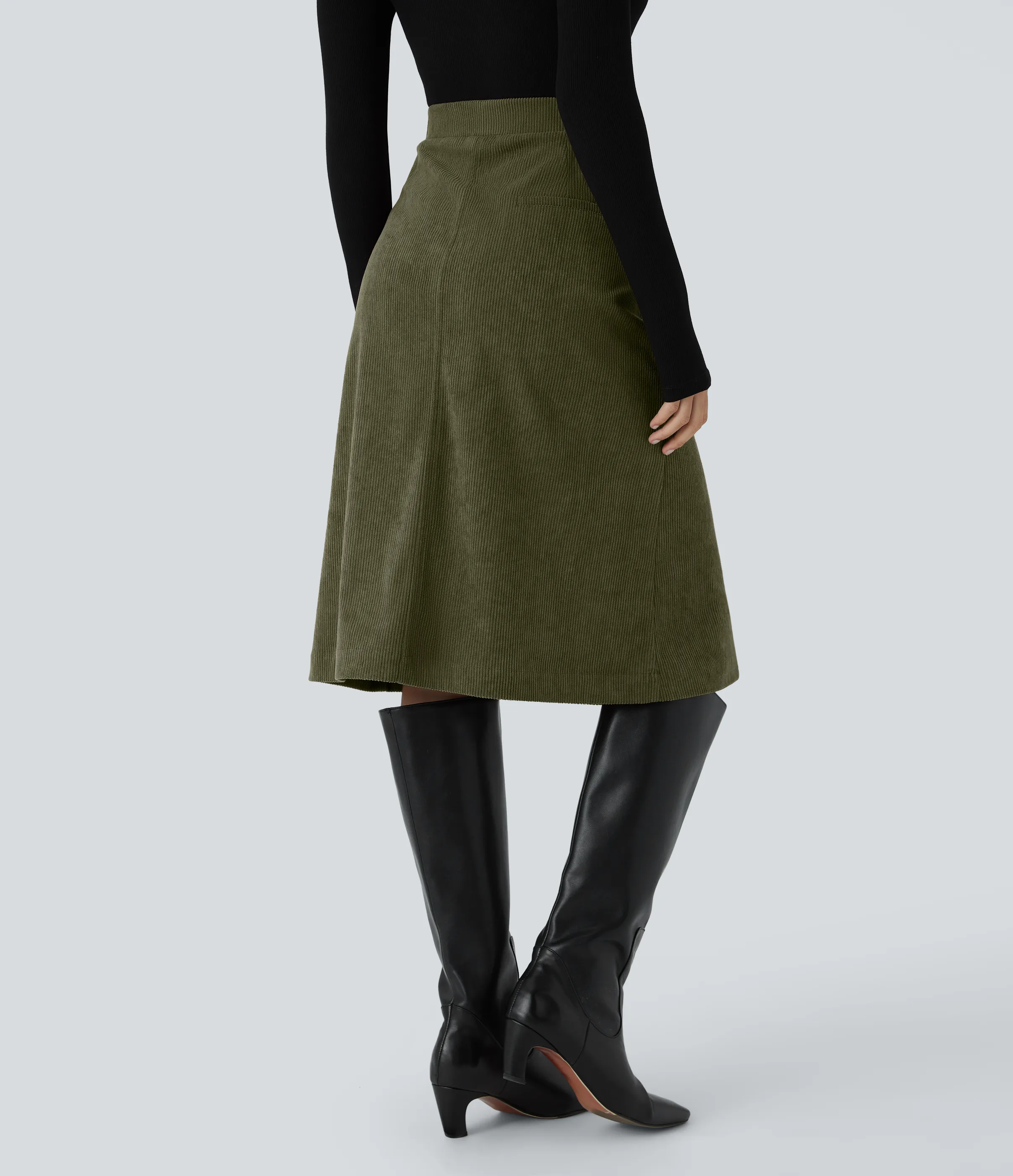 Halara Falda pana midi abertura bolsillo solapa lateral delantero tiro medio - Hazel Mist Green - S(regular) sold by Halara product image thumbnail 3
