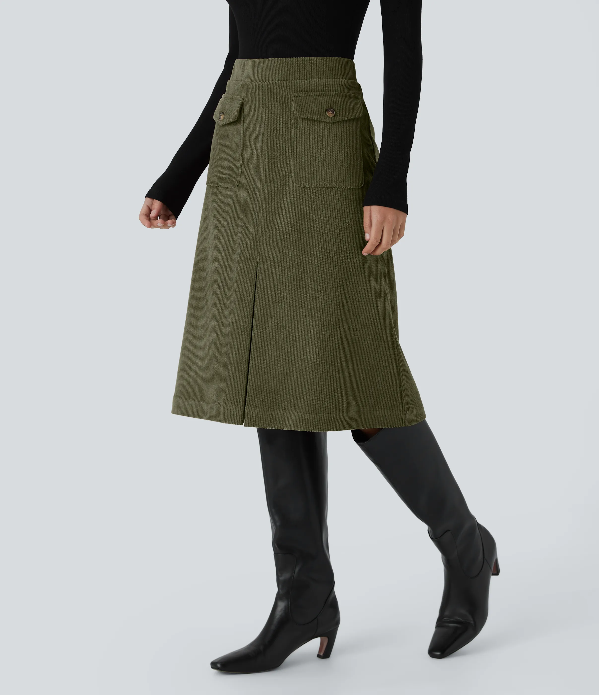 Halara Falda pana midi abertura bolsillo solapa lateral delantero tiro medio - Hazel Mist Green - S(regular) sold by Halara product image thumbnail 4