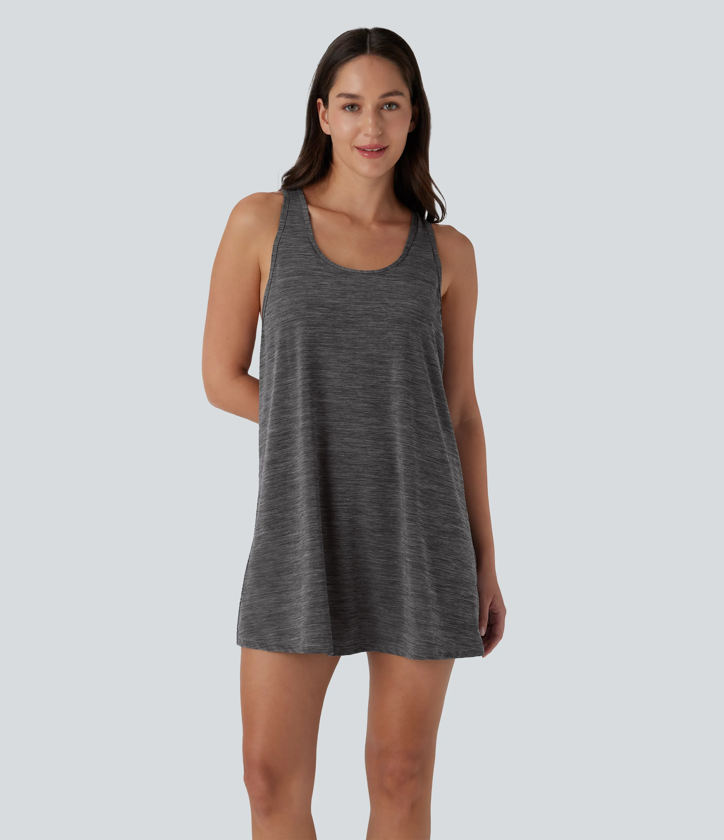 Halara Minivestido deportivo de yoga de dos piezas con escote en U, espalda cruzada y malla en contraste, bolsillos laterales - Deep Gray Texture - M sold by Halara product image thumbnail 3