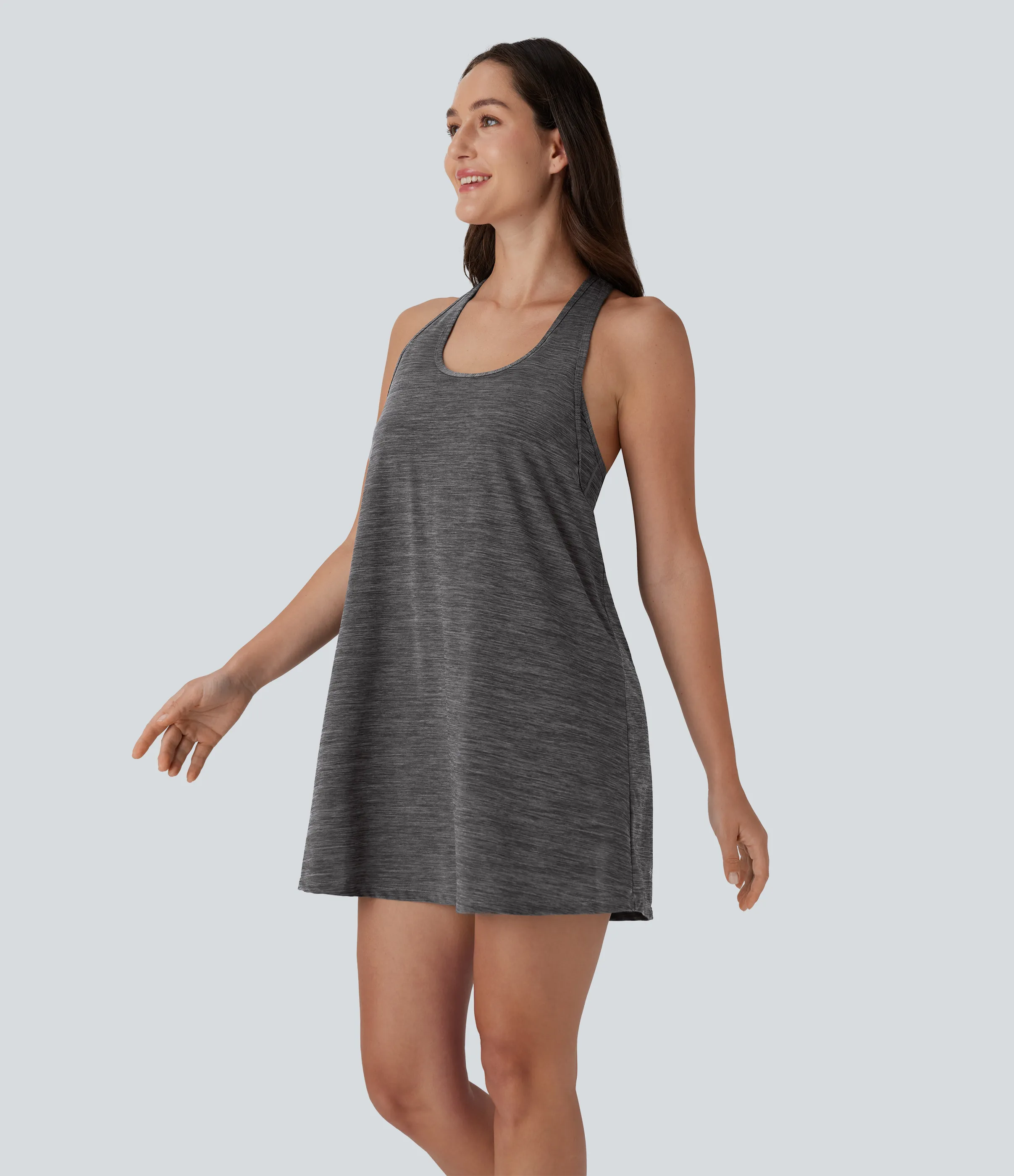 Halara Minivestido deportivo de yoga de dos piezas con escote en U, espalda cruzada y malla en contraste, bolsillos laterales - Deep Gray Texture - M sold by Halara product image thumbnail 4