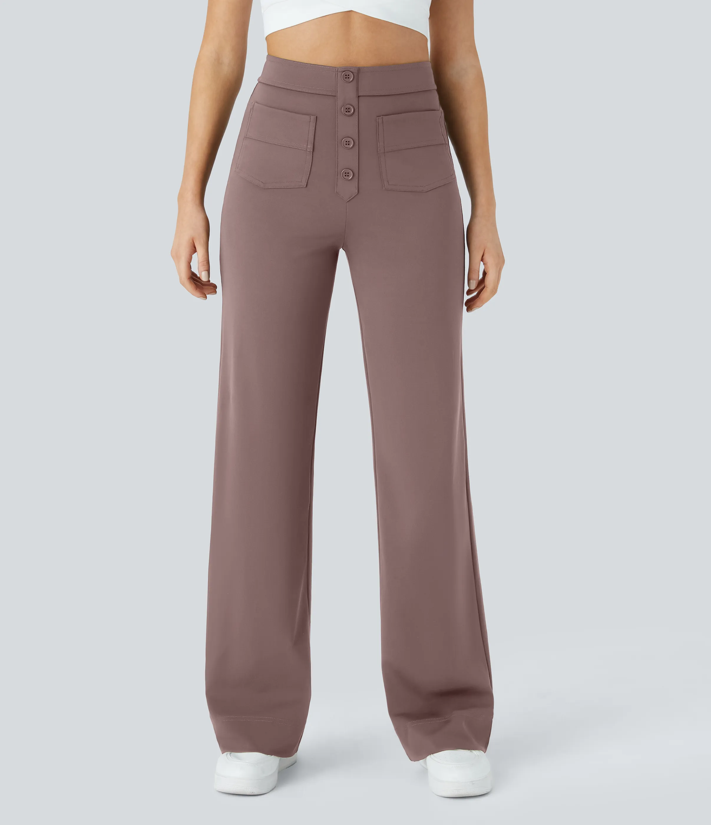 Halara Pantalones pierna recta múltiple bolsillo botón tiro alto - Purple Sandalwood - L(regular) sold by Halara product image thumbnail 2