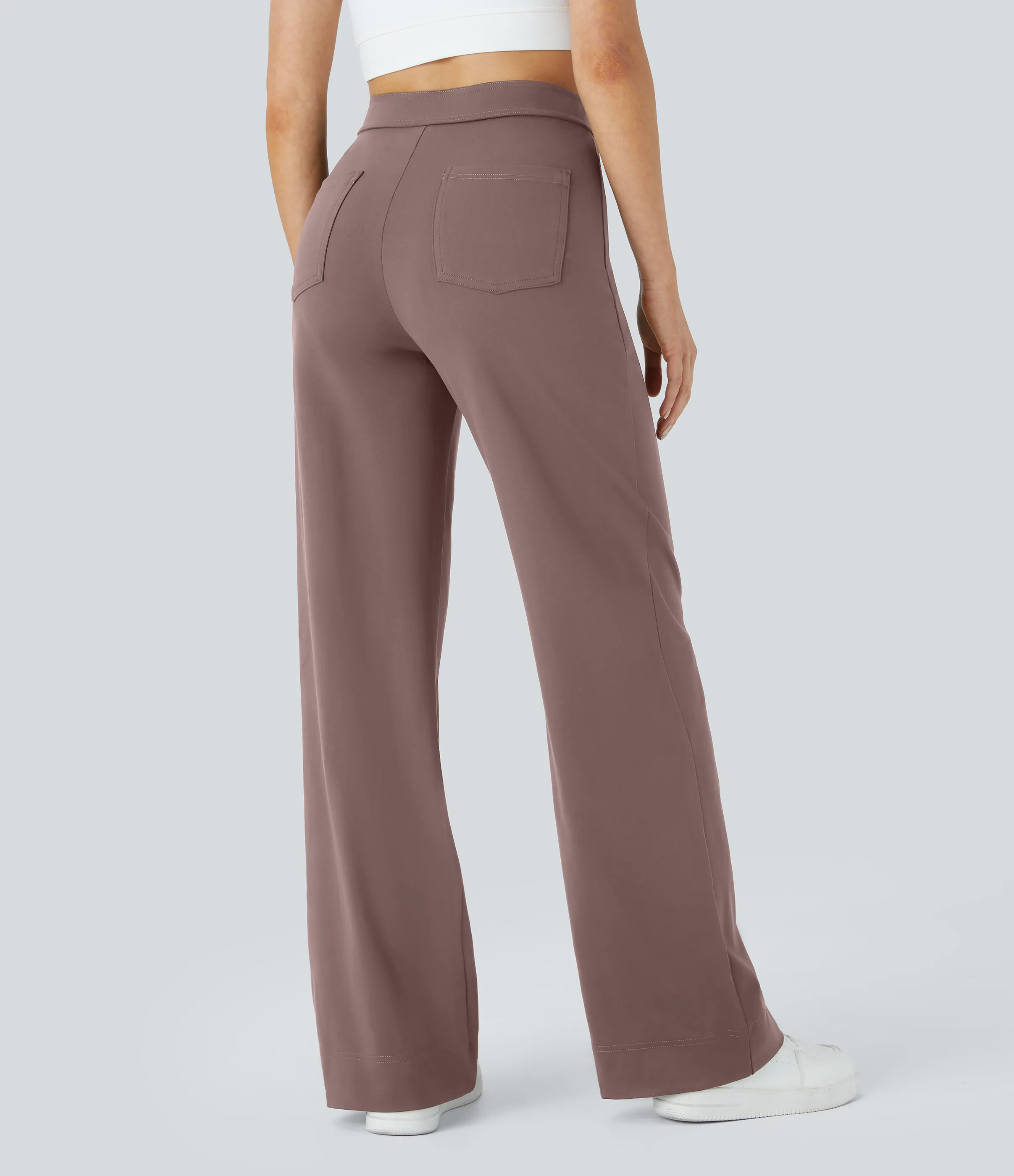 Halara Pantalones pierna recta múltiple bolsillo botón tiro alto - Purple Sandalwood - L(regular) sold by Halara product image thumbnail 3