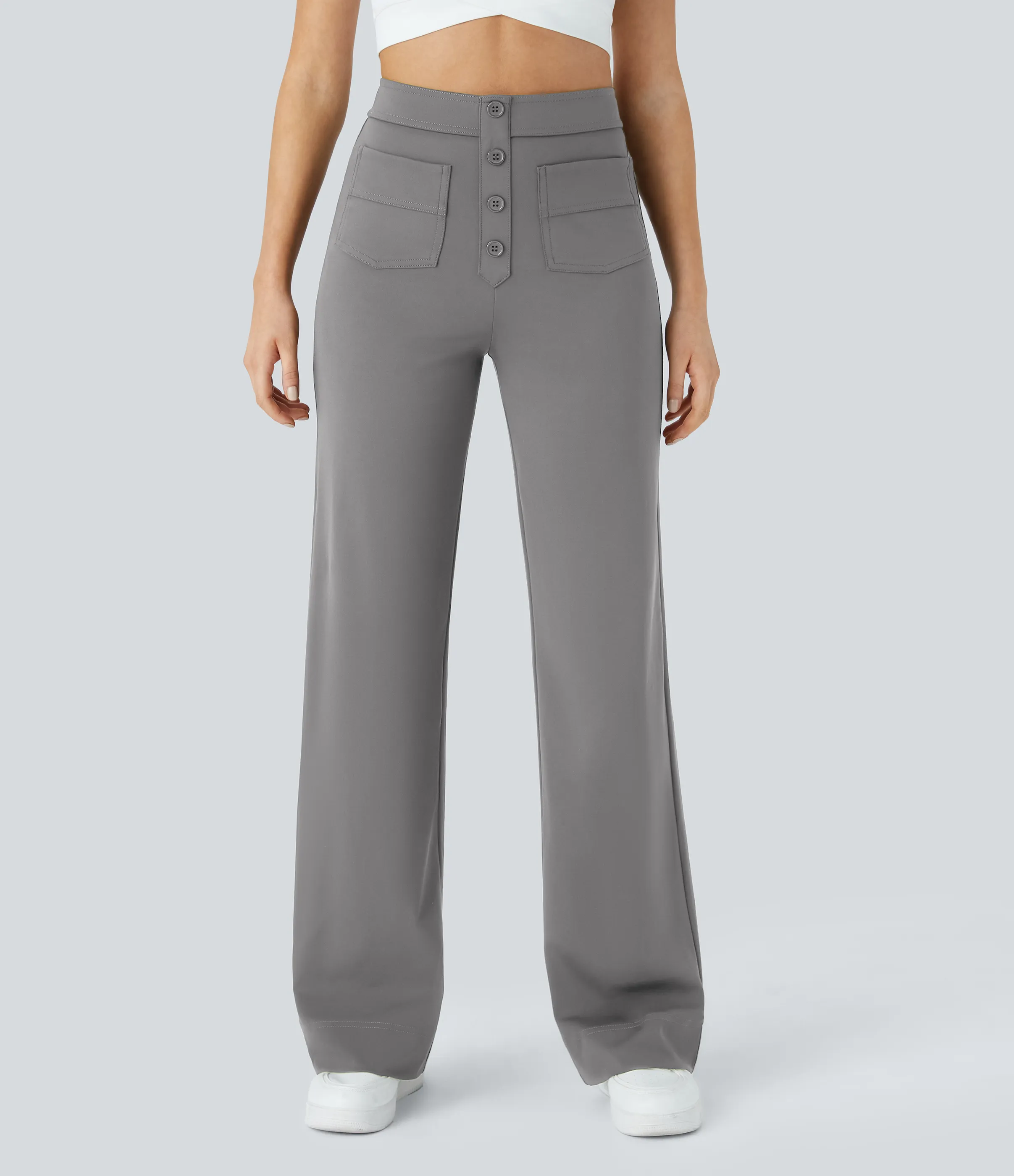 Halara Pantalones pierna recta múltiple bolsillo botón tiro alto - Silent Storm - XL(tall) sold by Halara product image thumbnail 2