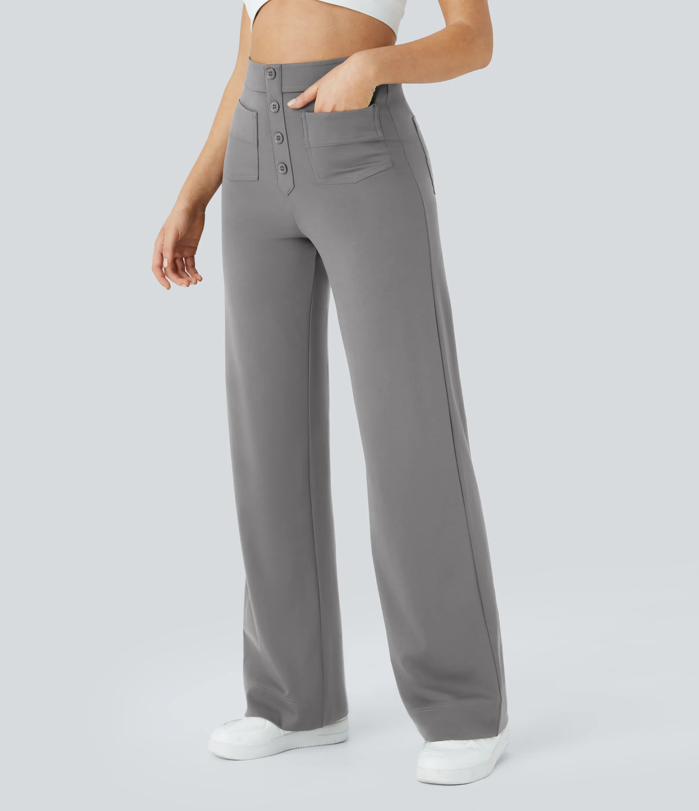 Halara Pantalones pierna recta múltiple bolsillo botón tiro alto - Silent Storm - XL(tall) sold by Halara product image thumbnail 4