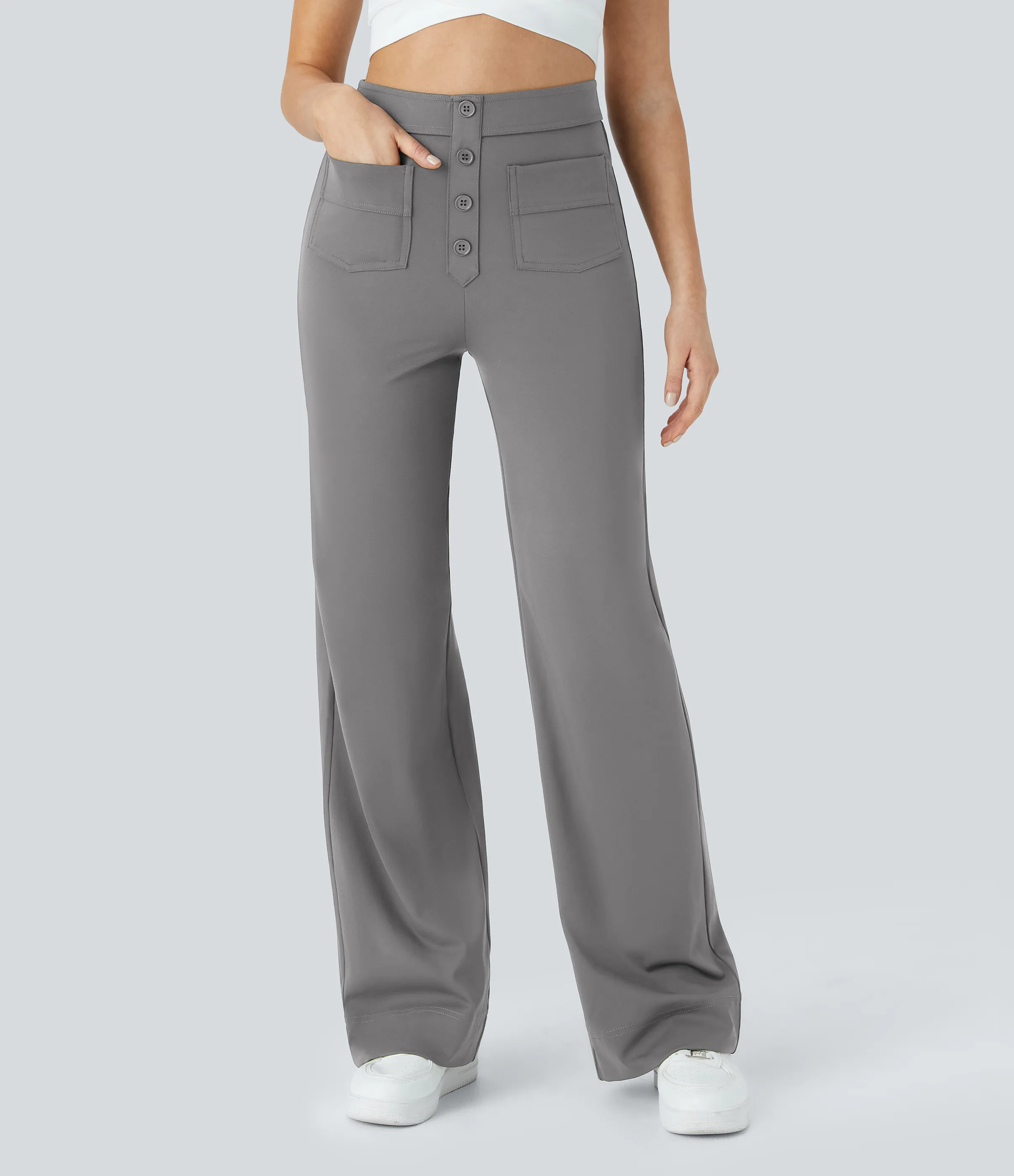 Halara Pantalones pierna recta múltiple bolsillo botón tiro alto - Silent Storm - XL(tall) sold by Halara product image thumbnail 5