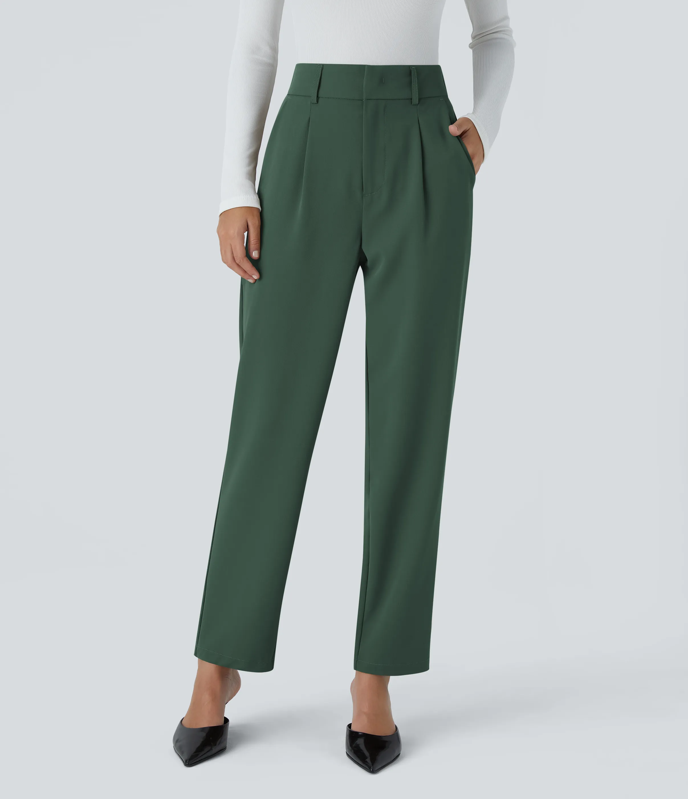 Halara Pantalón oficina ajustado tiro alto bolsillo lateral - Dark Green - M(tall) sold by Halara product image thumbnail 2