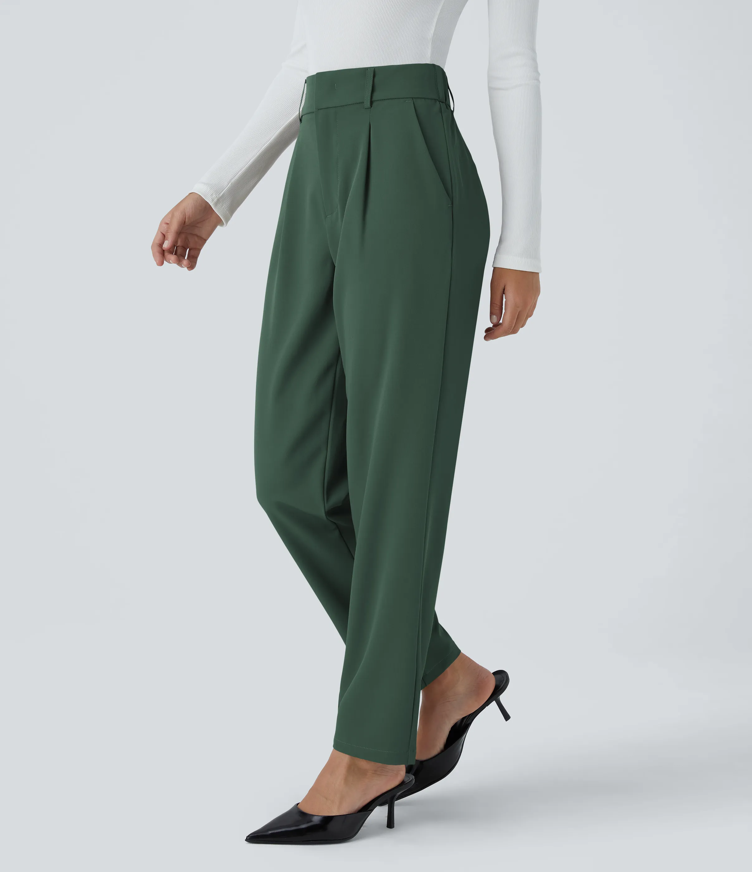 Halara Pantalón oficina ajustado tiro alto bolsillo lateral - Dark Green - M(tall) sold by Halara product image thumbnail 4