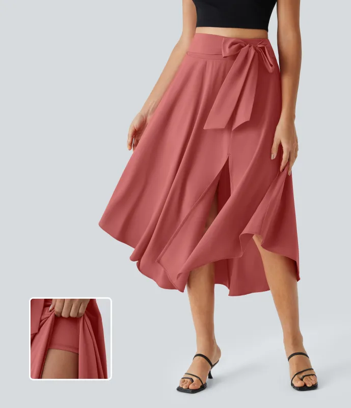 Halara Falda casual midi fluida Breezeful™ 2 en 1 con abertura lateral y tiro alto de secado rápido - Kapok Red - XL(regular) made by Halara