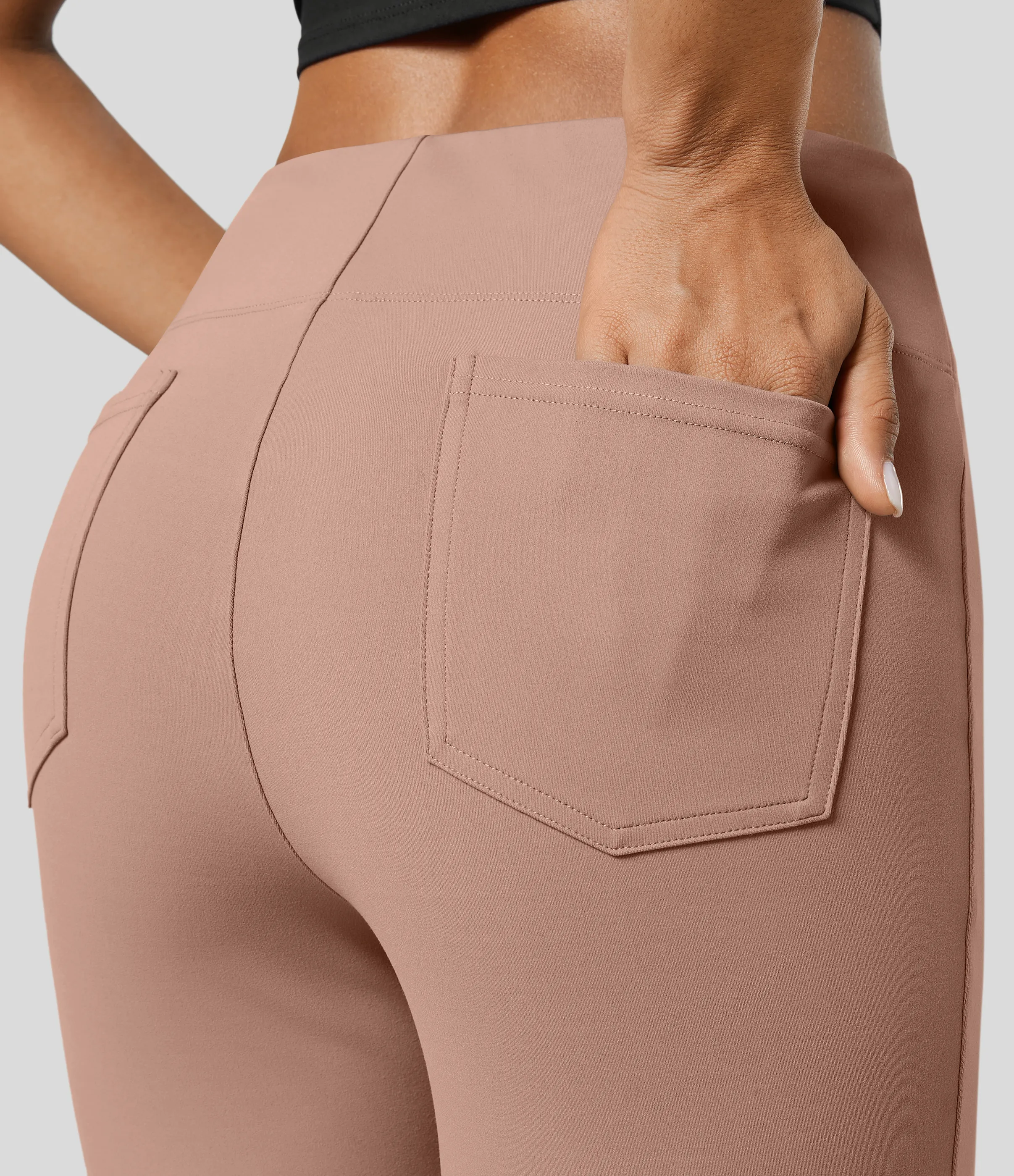 Halara Pantalón Halara Flex™ oficina tiro alto bolsillo trasero ligero acampanado - Beaver Fur - M(tall) sold by Halara product image thumbnail 5