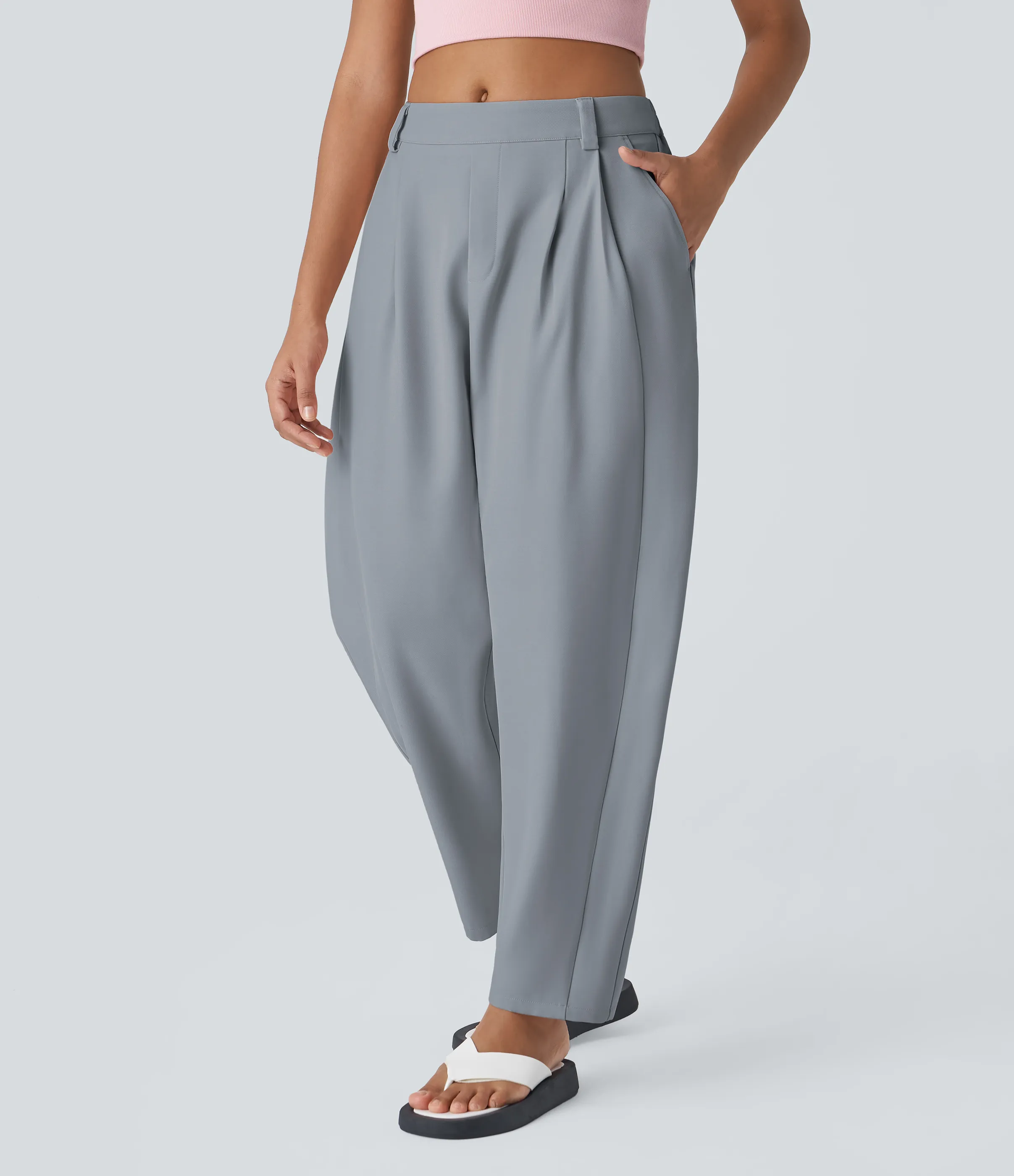 Halara Pantalón oficina pierna barril bolsillo lateral plisado tiro medio - Weathervane - XS(regular) sold by Halara product image thumbnail 4