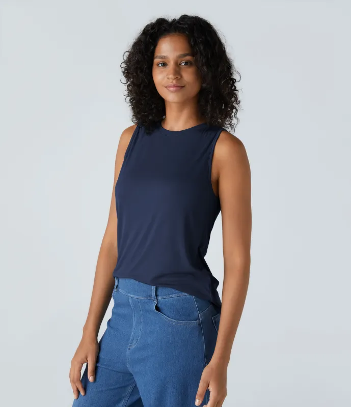 Halara Camiseta sin mangas básica cuello redondo acanalado - Nightfall Blue - XL made by Halara