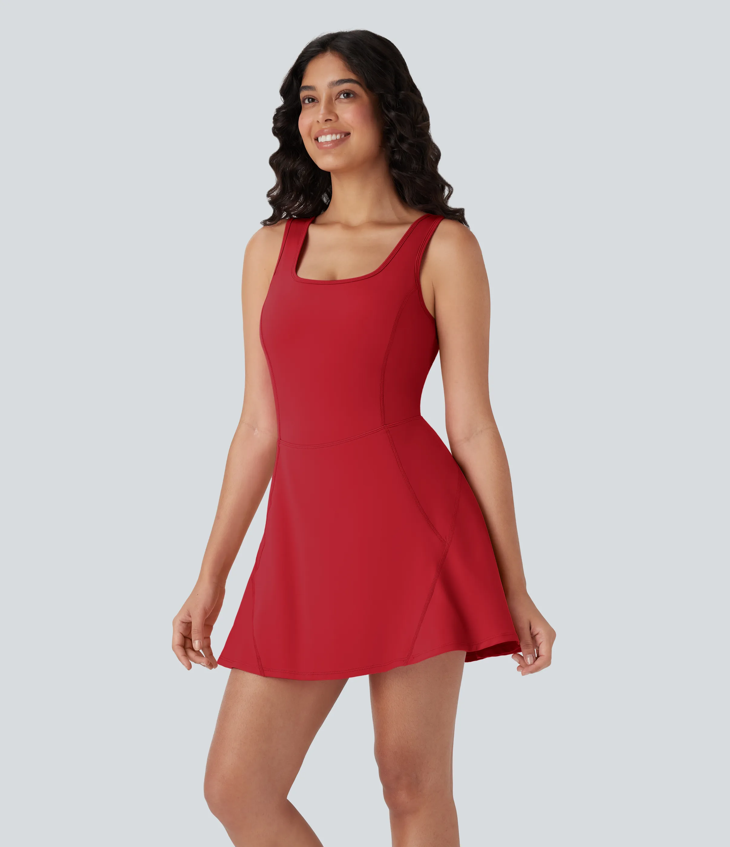 Halara Vestido mini Softlyzero™ Airy baile activo cuello U cruzado sin espalda bolsillo lateral 2 en 1 - Salsa - L sold by Halara product image thumbnail 4