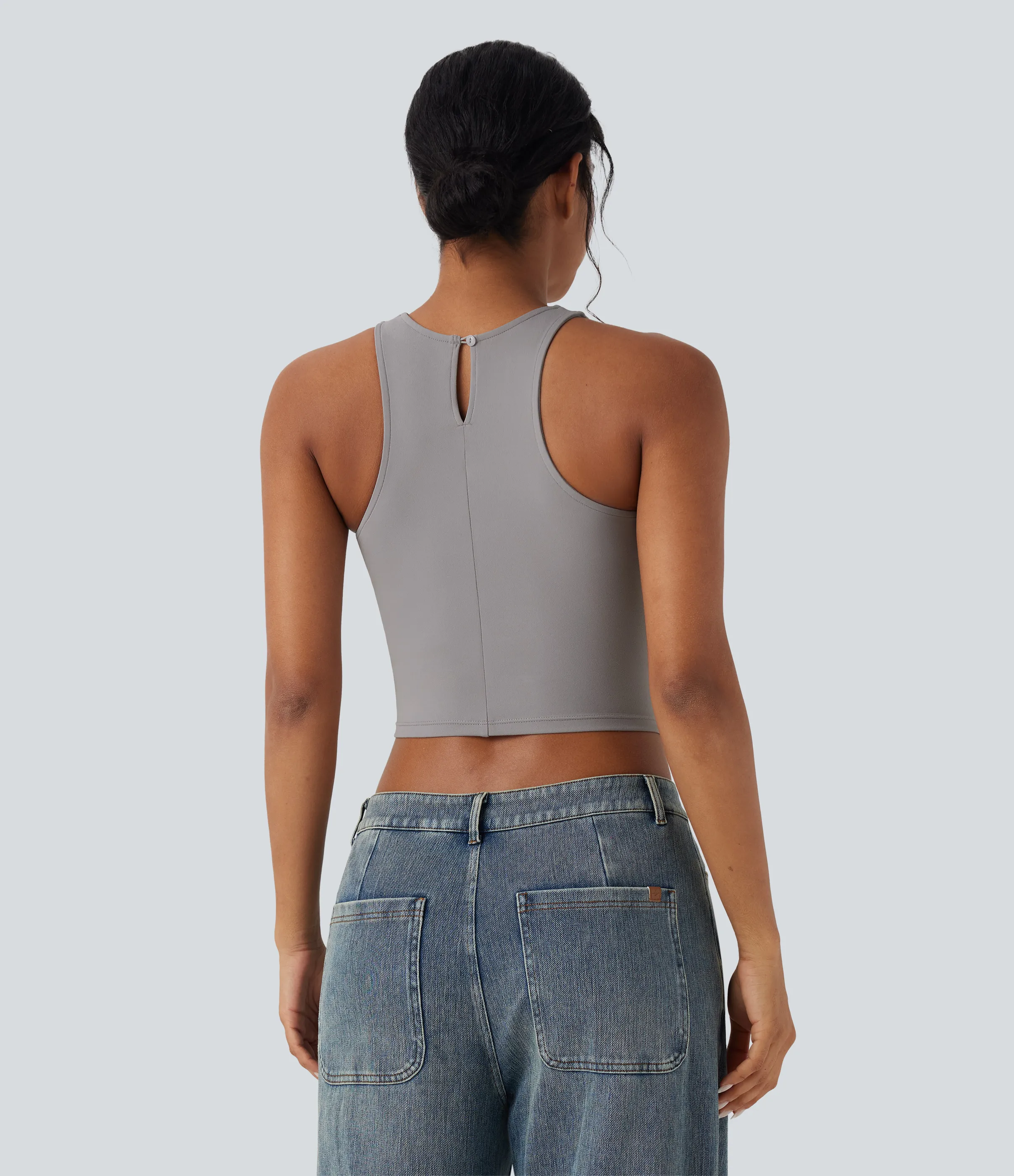 Halara Top corto casual sin mangas con cuello redondo y abertura en la espalda - Ghost Gray - XL sold by Halara product image thumbnail 3